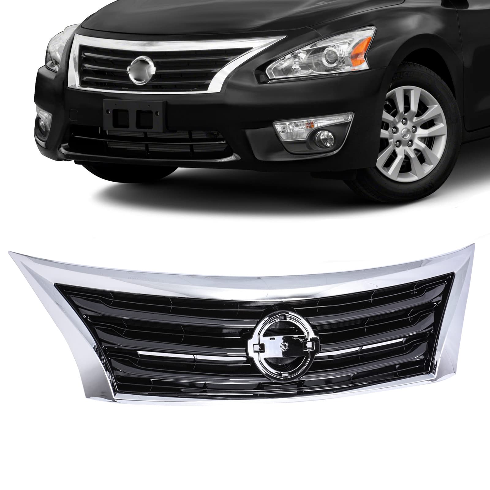 2013-2015 Nissan Altima Front Bumper Upper Grille Chrome Replacement - Perfect for Car Restoration & Custom Upgrades | Fits Sedan Models