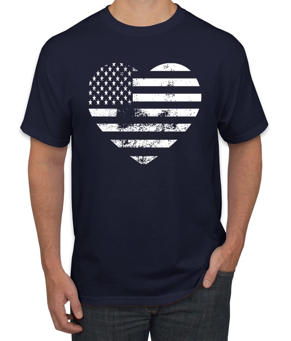 Wild Bobby USA Flag Heart Patriotic Men's Graphic T-Shirt - American Pride Casual Tee for 4th of July, Veterans Day & Patriotic Events