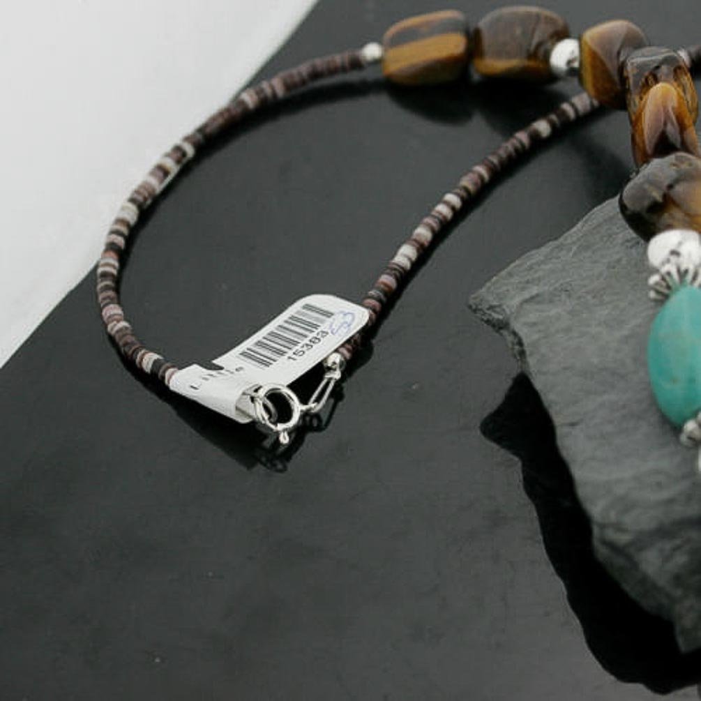 Authentic Navajo Turquoise & Tiger's Eye Sterling Silver Necklace – Handmade by Loma Siiva | Native American Jewelry for Women, Boho Fashion & Spiritual Healing