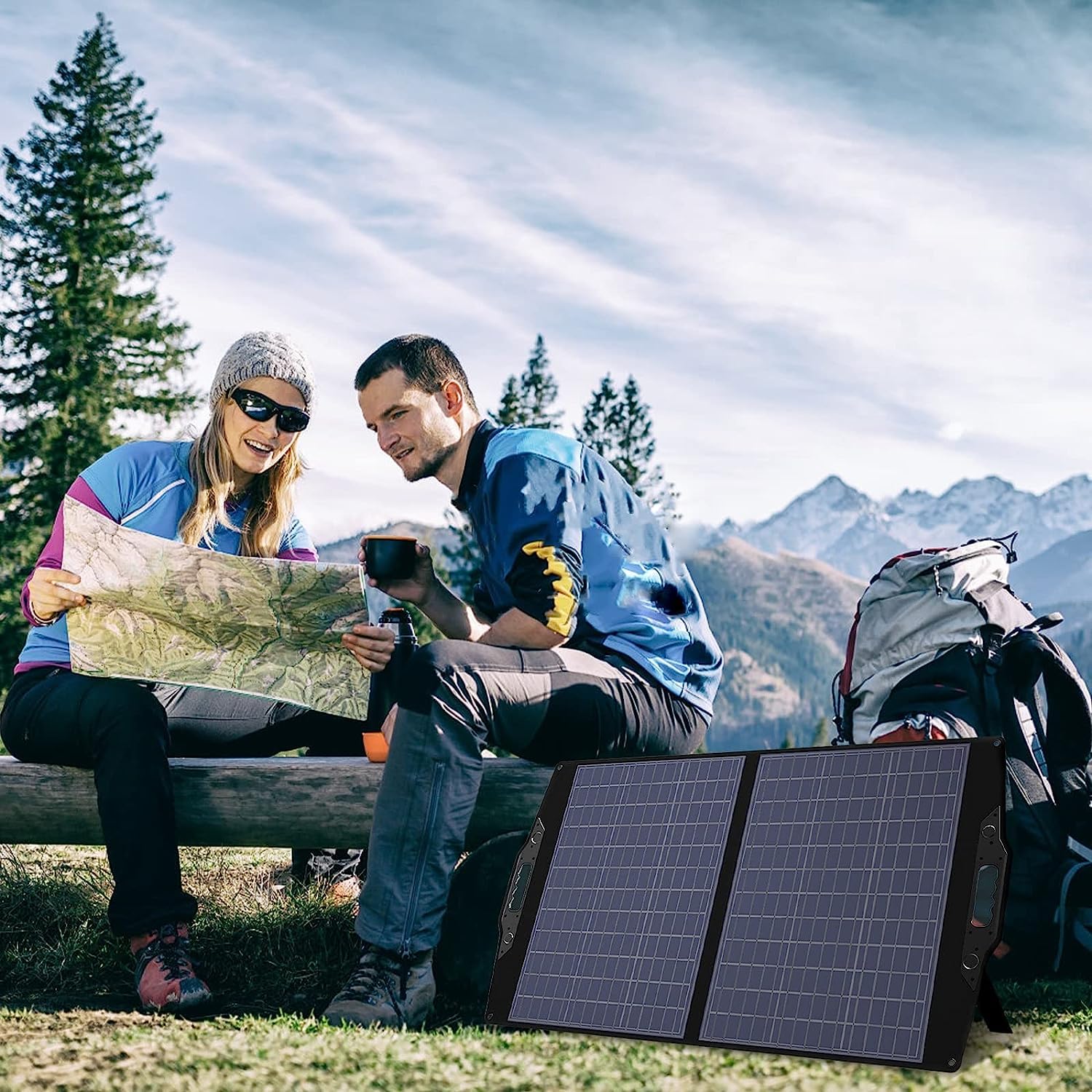 100W Foldable Solar Panel Charger Kit with 20-28V DC Output for Jackery/Rockpals Power Stations - Portable Solar Generator with USB-A, USB-C & QC 3.0 for Outdoor Emergencies, Camping, Van Life & Off-Grid Power