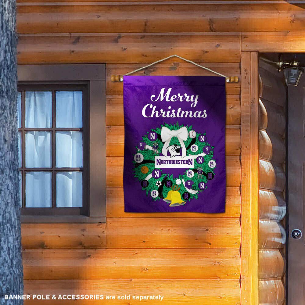 Northwestern Wildcats Happy Holidays Christmas Banner Flag - Perfect for Game Day Decor, Holiday Parties & Fan Gifts - 36