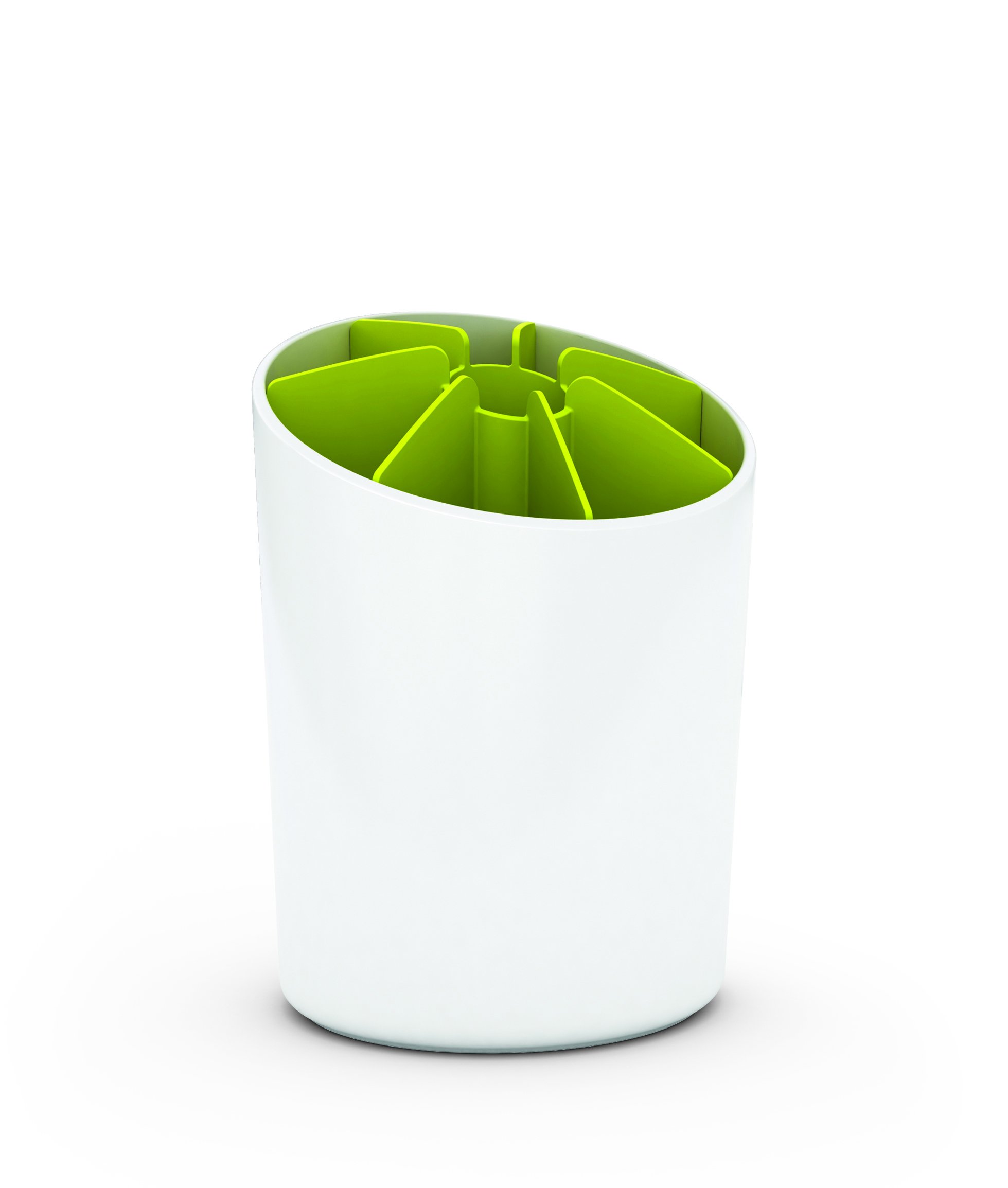Joseph Joseph Segment Utensil Pot with Dividers - White and Green Kitchen Organizer for Spoons, Forks & Cooking Tools - Perfect for Countertop Storage & Easy Access