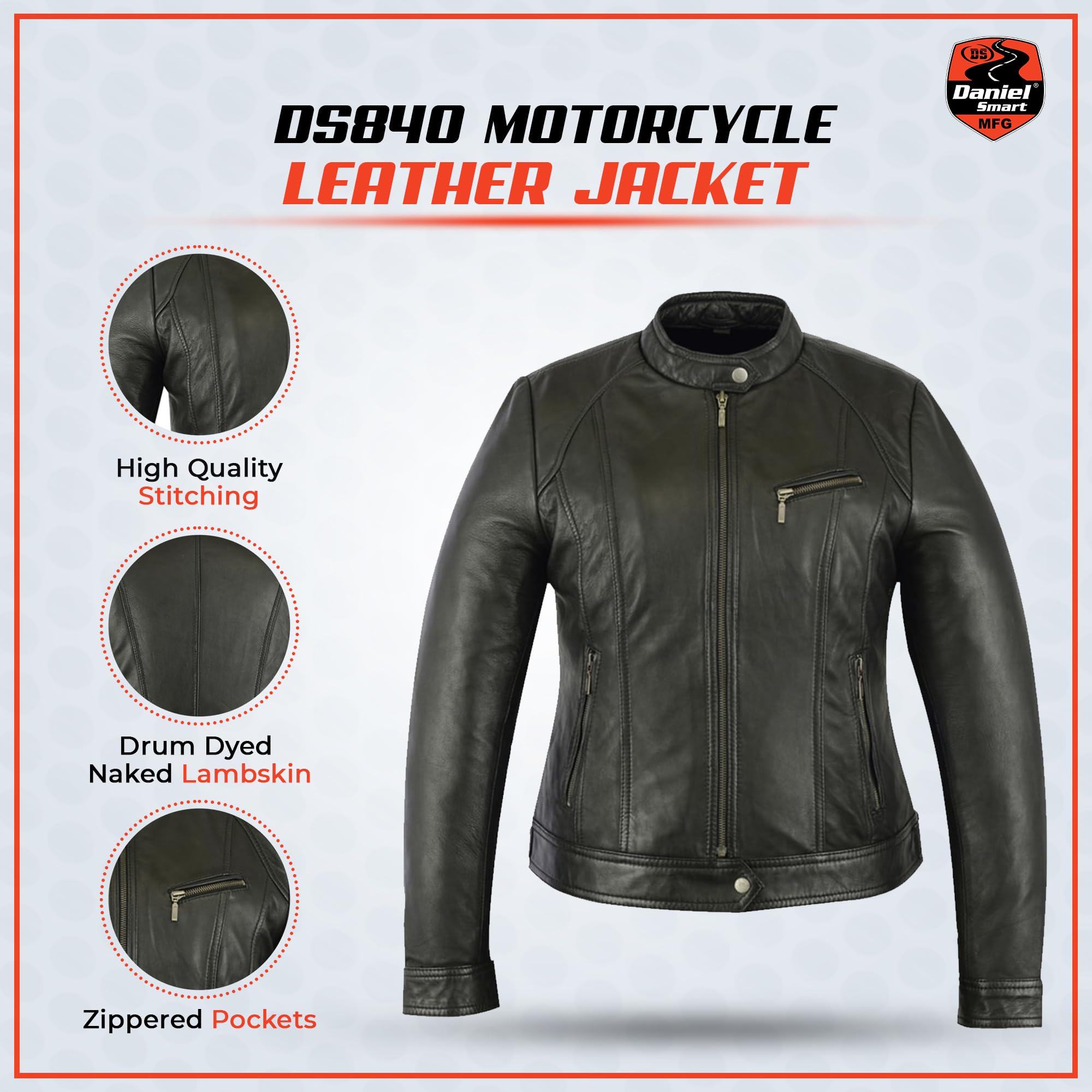 Daniel Smart Women's Motorcycle Jacket - Genuine Lambskin Leather Biker Jacket with Lightweight Design & Multiple Pockets for Riding, Travel & Outdoor Adventures