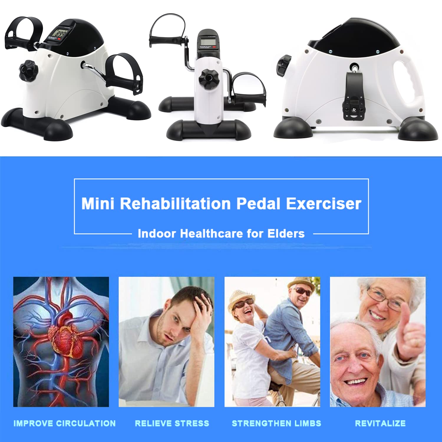 Under Desk Bike Pedal Exerciser - Portable Mini Exercise Bike for Leg & Arm Workouts, LCD Display Foot Pedal Exerciser for Seniors & Office Workers - Perfect for Home, Office & Physical Therapy Use