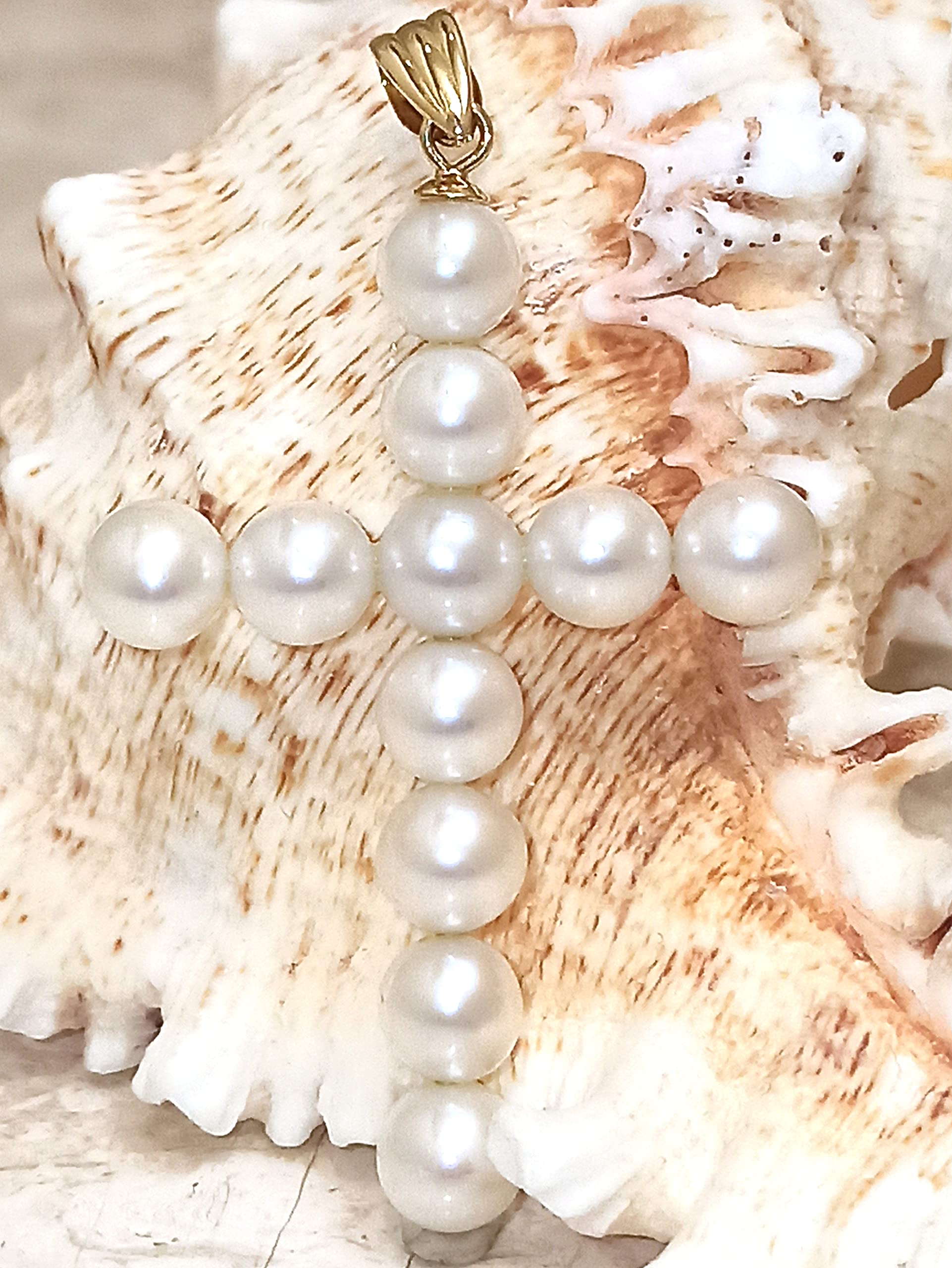 18K Gold Large Pearl Cross Pendant - Akoya Natural Pearl Religious Jewelry for Women, Christian Gifts, Handmade 18K Gold Bail, Perfect Birthday Gift for Mom - Ideal for Church, Baptism, Weddings & Special Occasions