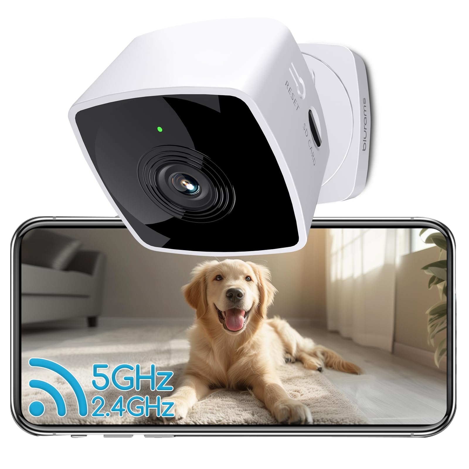 Blurams 2K Indoor Security Camera with Dual-Band WiFi (5GHz & 2.4GHz) - Pet/Baby Monitor, Night Vision, Motion/Sound Detection, 2-Way Talk, Cloud & SD Storage - Ideal for Home, Nursery & Pet Safety Monitoring
