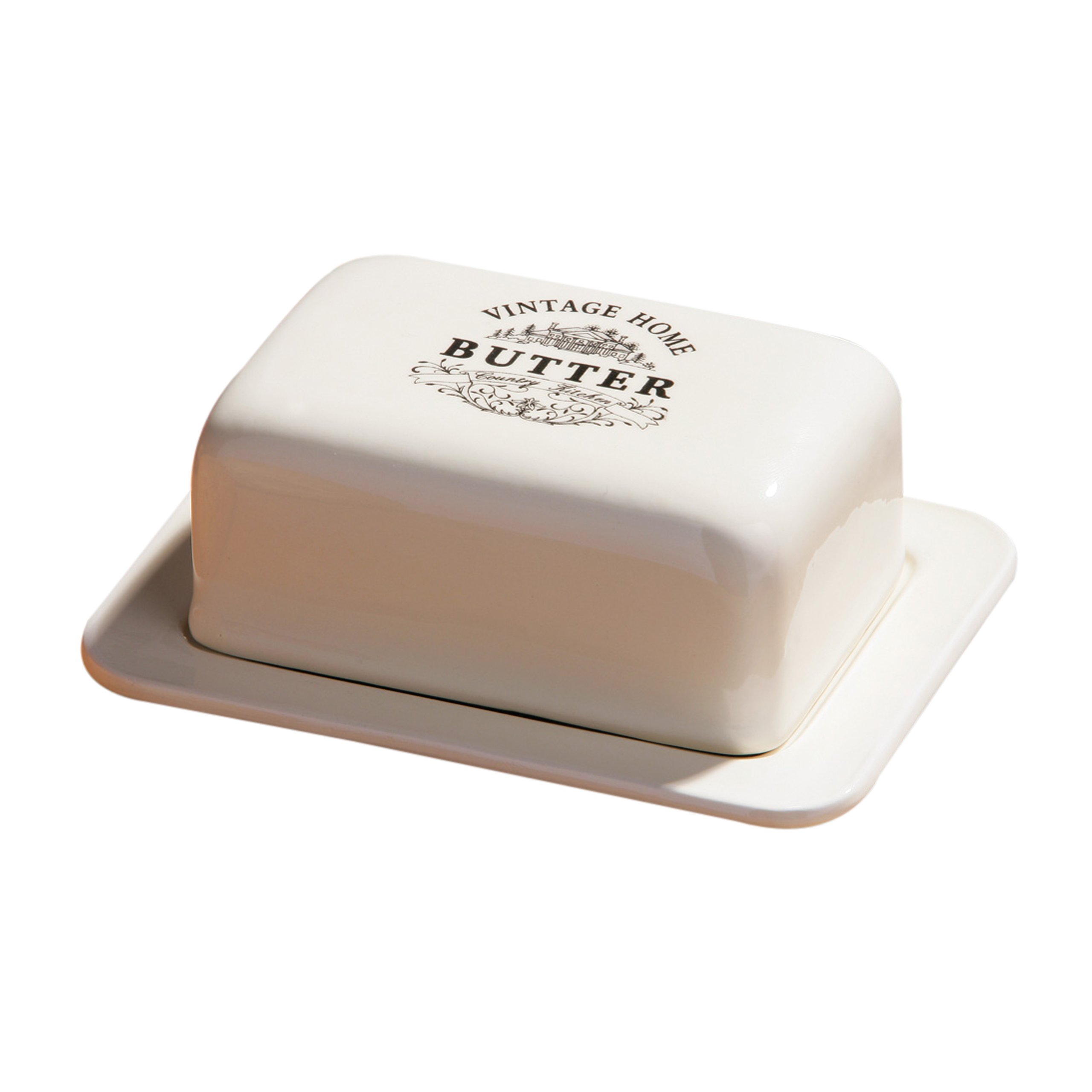 Vintage Butter Dish with Lid - Cream Ceramic Butter Keeper for Countertop - Perfect for Kitchen, Dining Table, and Breakfast Nook