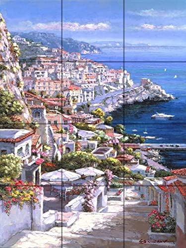 Tile Mural - Amalfi I Coastal Landscape Art by Sam Park | Soho Editions | Premium Wall Decor for Living Room, Bathroom & Kitchen Backsplash
