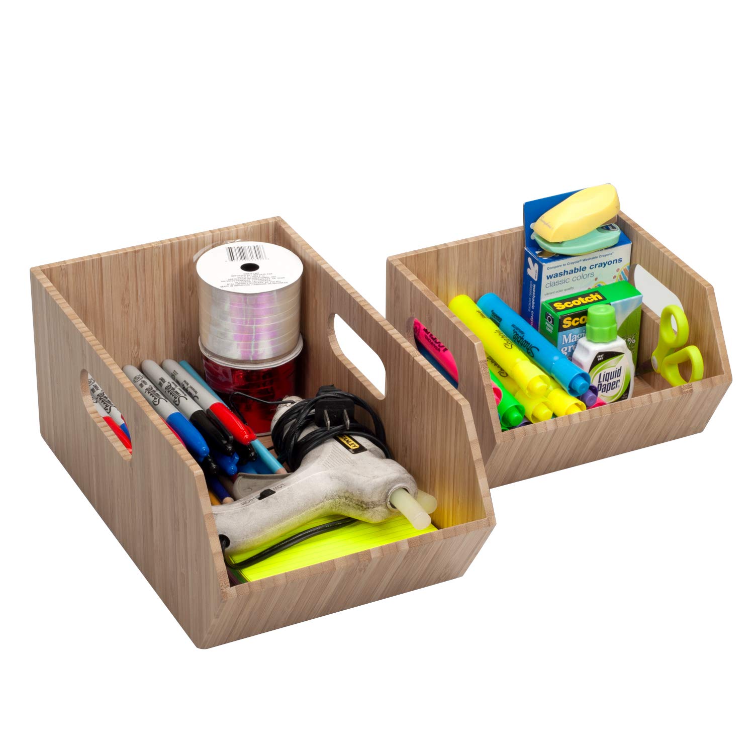 Bamboo Storage Bins 2-Pack - Stackable Bathroom Organizer for Towels, Toilet Paper & Hair Accessories - Cabinet & Vanity Storage Solution
