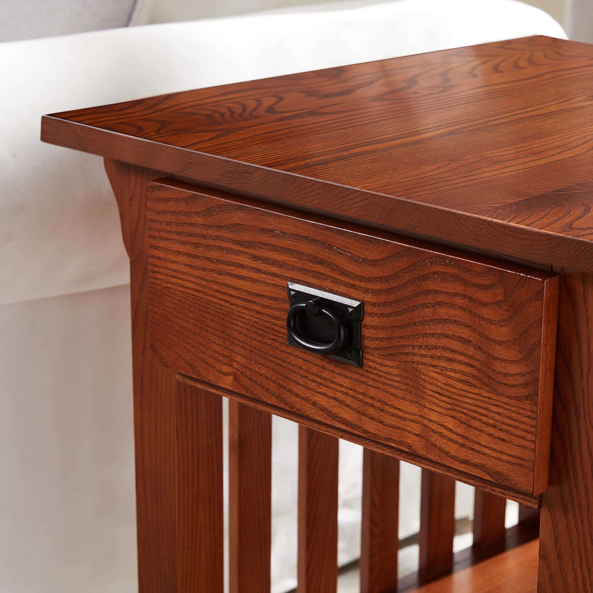 Leick Home 8222-SC Mission Style Solid Wood End Table with Locking Secret Compartment - Medium Oak Finish - Living Room Side Table for Home Decor & Storage Solutions