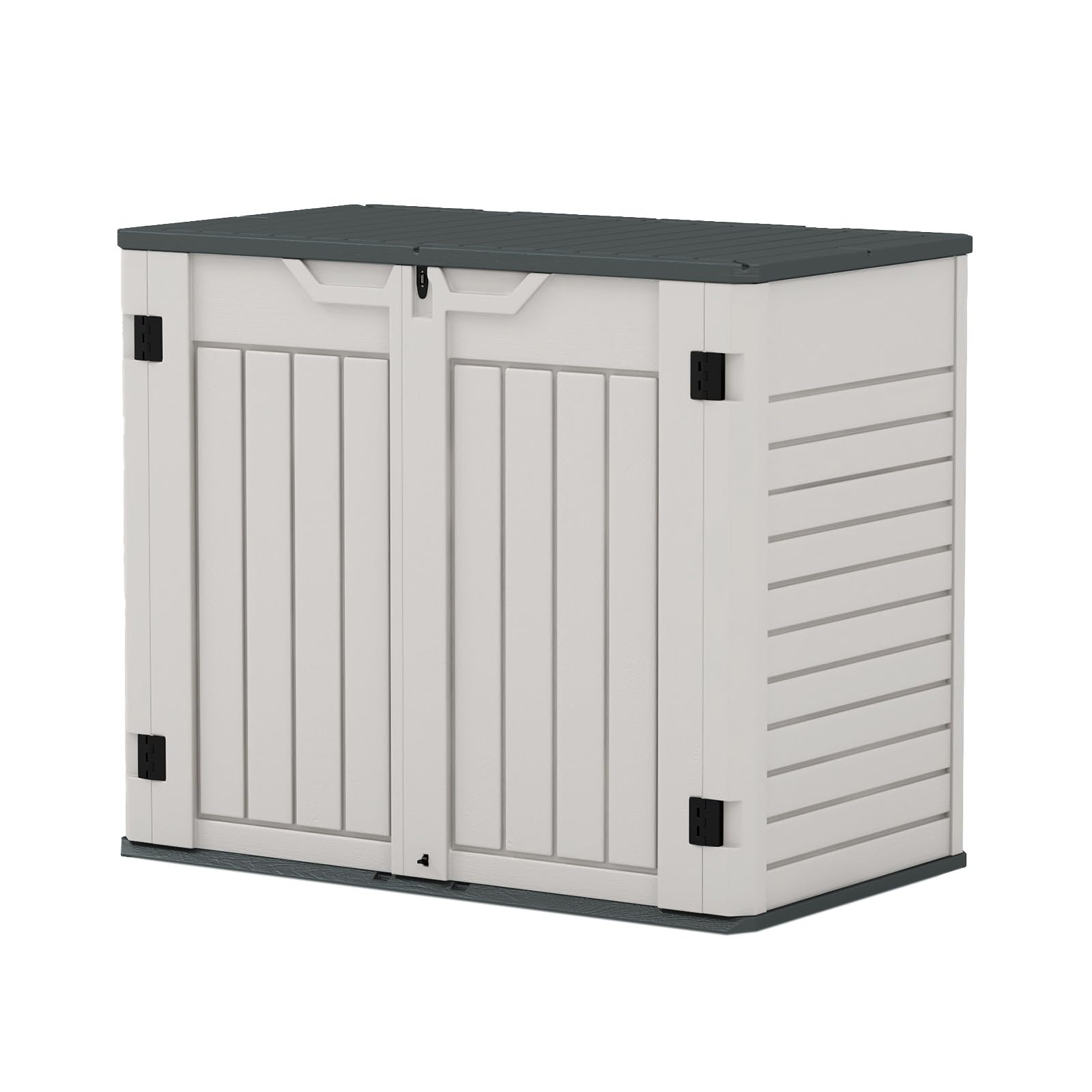 Patiowell 36 Cu Ft Outdoor Storage Shed - Horizontal Garden Shed for Patio, Backyard & Lawn Equipment | Multi-Door Design for Easy Access to Trash Cans, Lawn Mowers & Tools | Durable Grey Weather-Resistant Storage Solution (No Shelf Included) | Perfect for Organizing Outdoor Spaces, Storing Seasonal Items & Protecting Equipment from Elements
