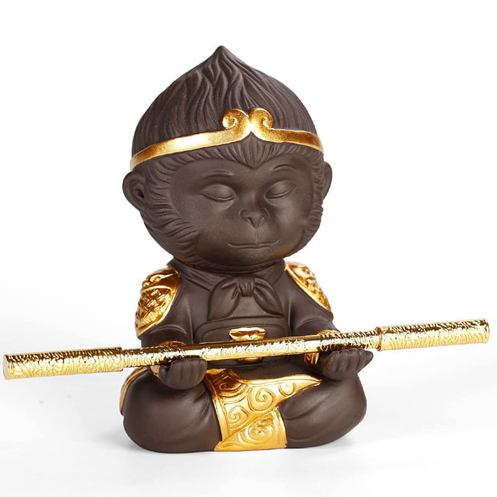 Handmade Chinese Zisha Tea Pet - Wu Kong Monkey King Statue for Kungfu Tea Ceremony | Sun Walker Tea Tray Companion | Perfect Gift for Tea Lovers (Use in Tea Meditation & Zen Decor)