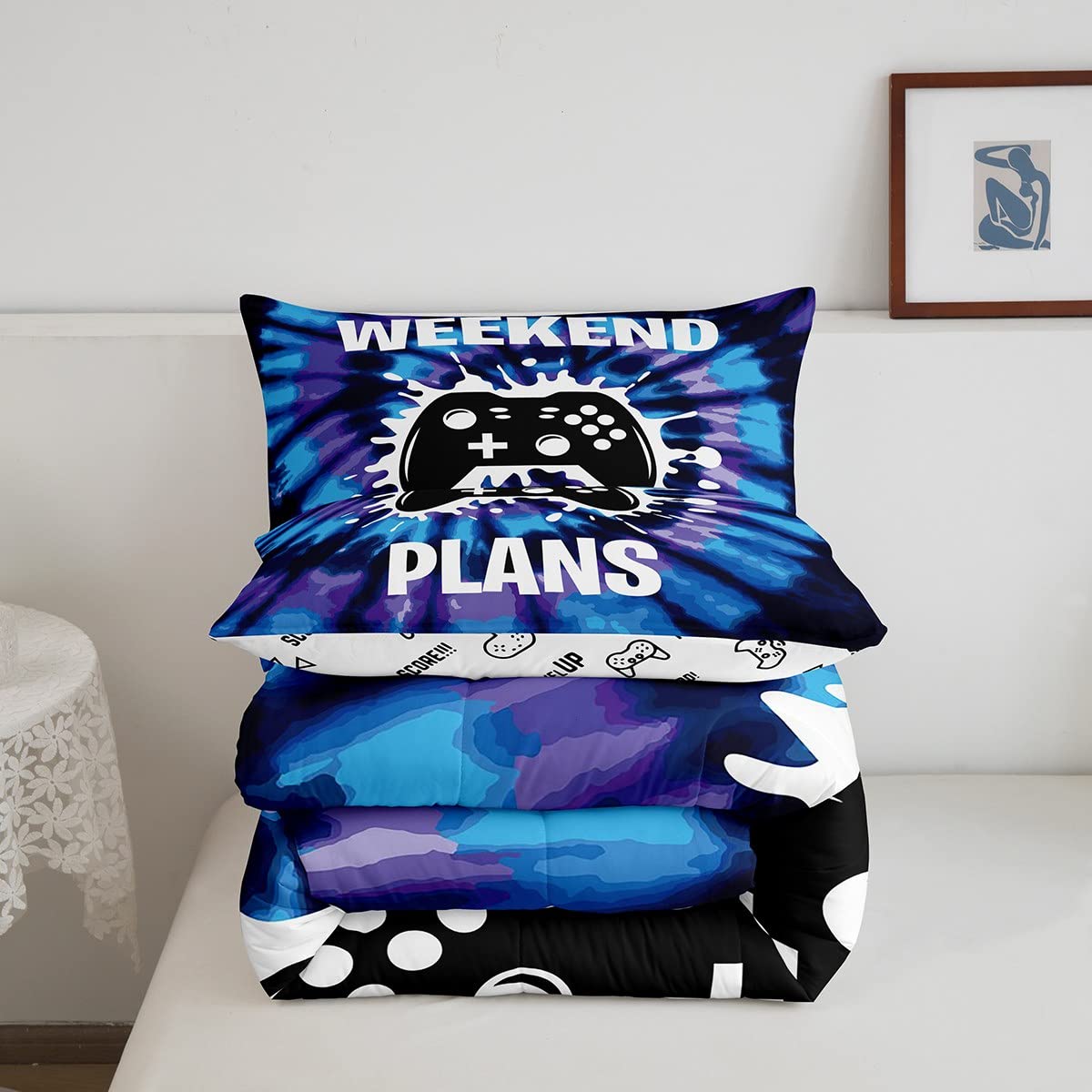 Erosebridal Full Boys Gaming Bedding Set - Blue Comforter Set for Toddler & Kids Bedroom Decor | Perfect for Gamer Themed Rooms & Sleepovers