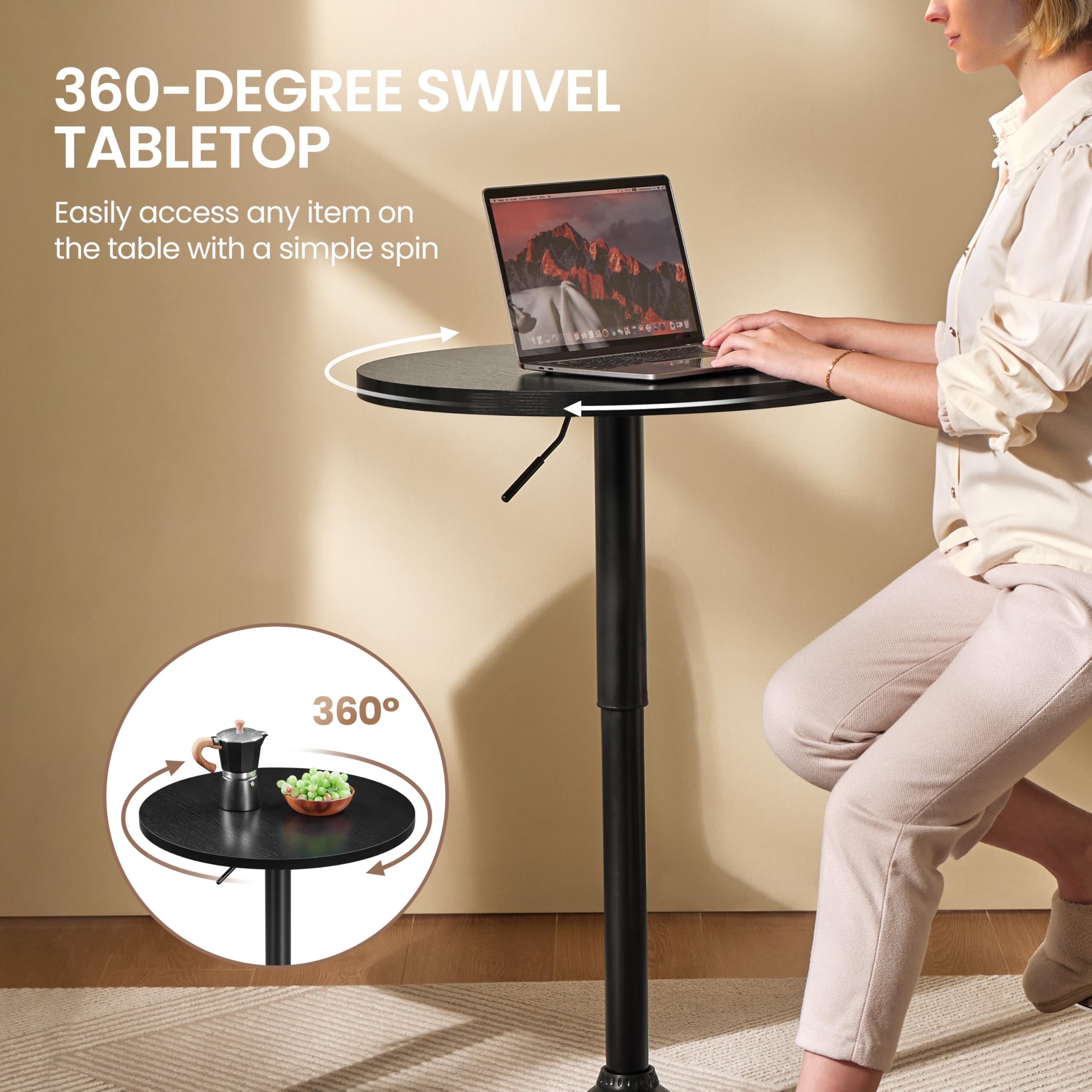 Yaheetech 3-Piece Modern Bar Table Set with Round Counter Height Table & 2 Adjustable PU Leather Swivel Bar Stools - Black Kitchen Dining Set for Breakfast Nook, Small Space & Apartment Living