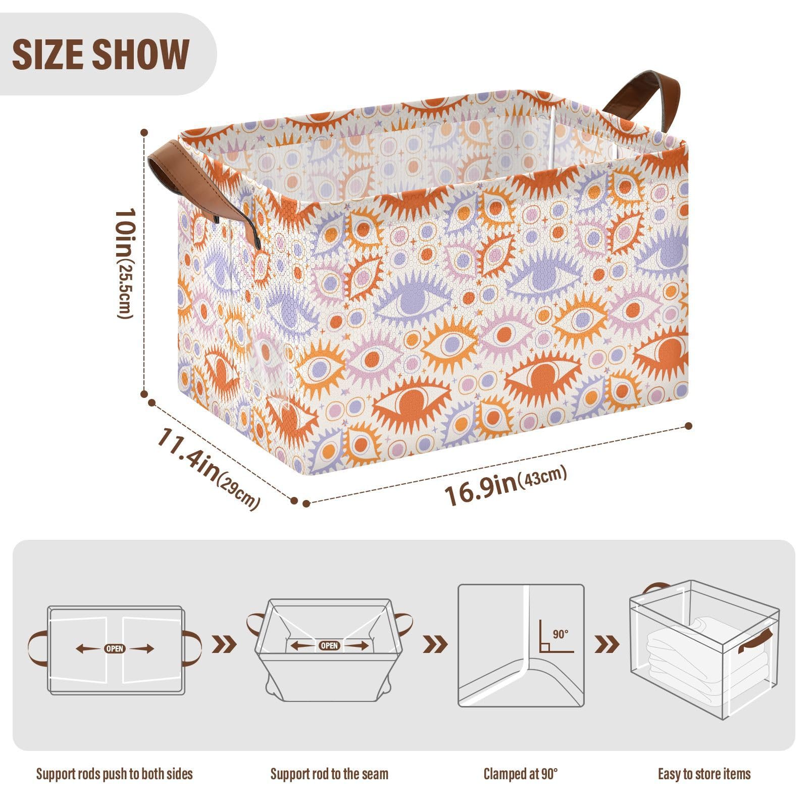 Bohemian Orange & Purple Collapsible Fabric Storage Bins with Handles - 2 Pack Foldable Cube Organizers for Home, Closet, Nursery & Office Organization