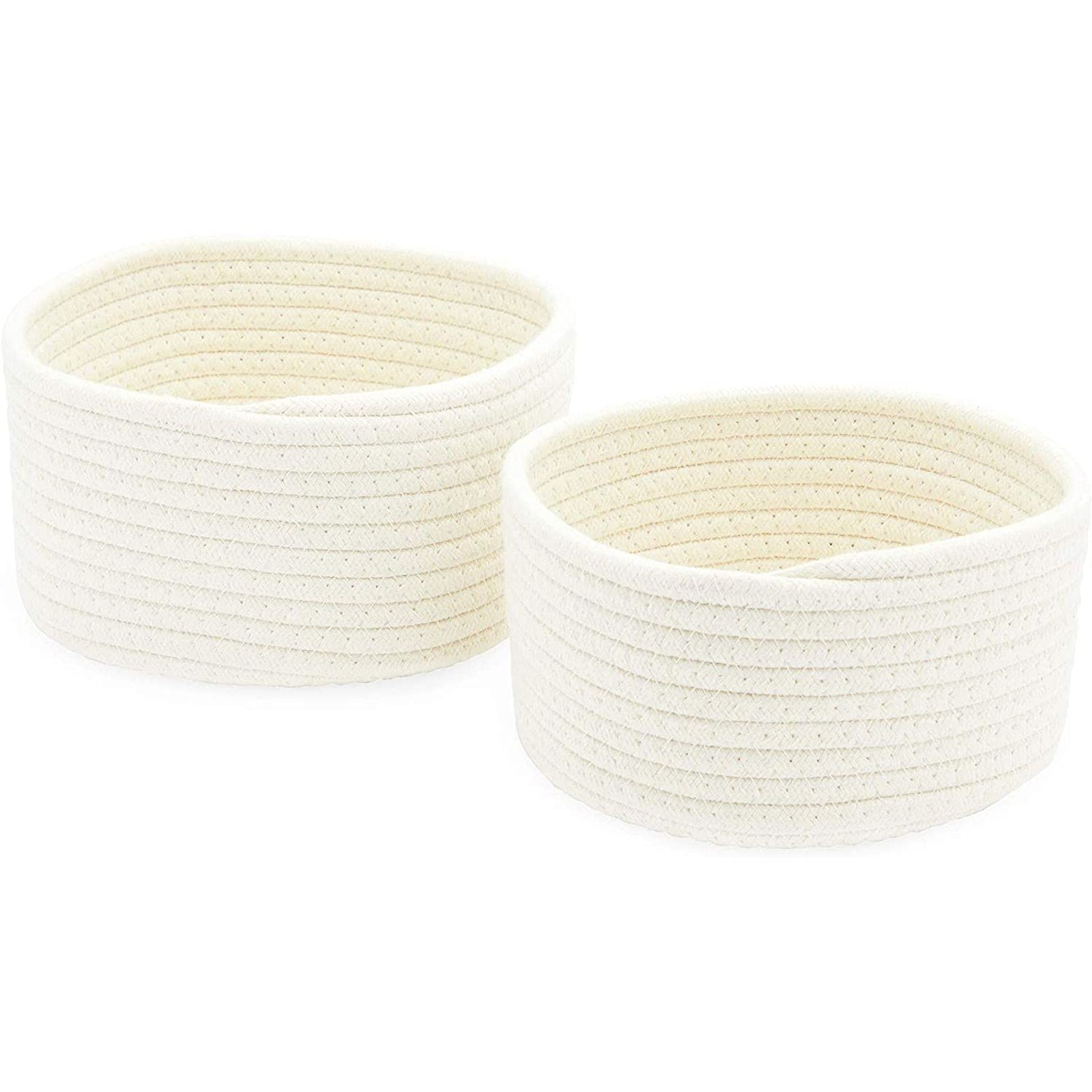 Farmlyn Creek Cotton Woven Storage Baskets - White Organizer Bins (2 Sizes, 2 Pack) - Perfect for Home Organization, Nursery, Laundry & Bathroom Storage