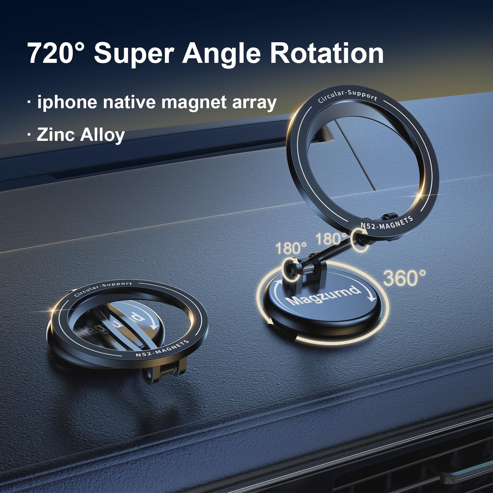 MagSafe Car Mount Holder - 17 Ultra-Strong Magnets & 360° Rotation for iPhone 15/14/13 Pro Max/Plus/Mini - Dashboard Magnetic Phone Stand for Safe Driving - Perfect for Commuting, Road Trips & GPS Navigation
