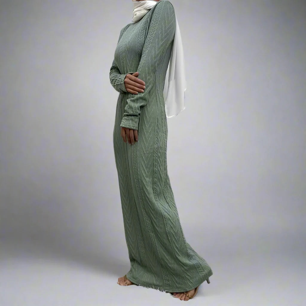 Muslim Women's Winter Abaya Underdress - Modest Inner Slip Dress for Prayer & Daily Wear | Warm Long Sleeve Sweater Dress for Hijab Fashion