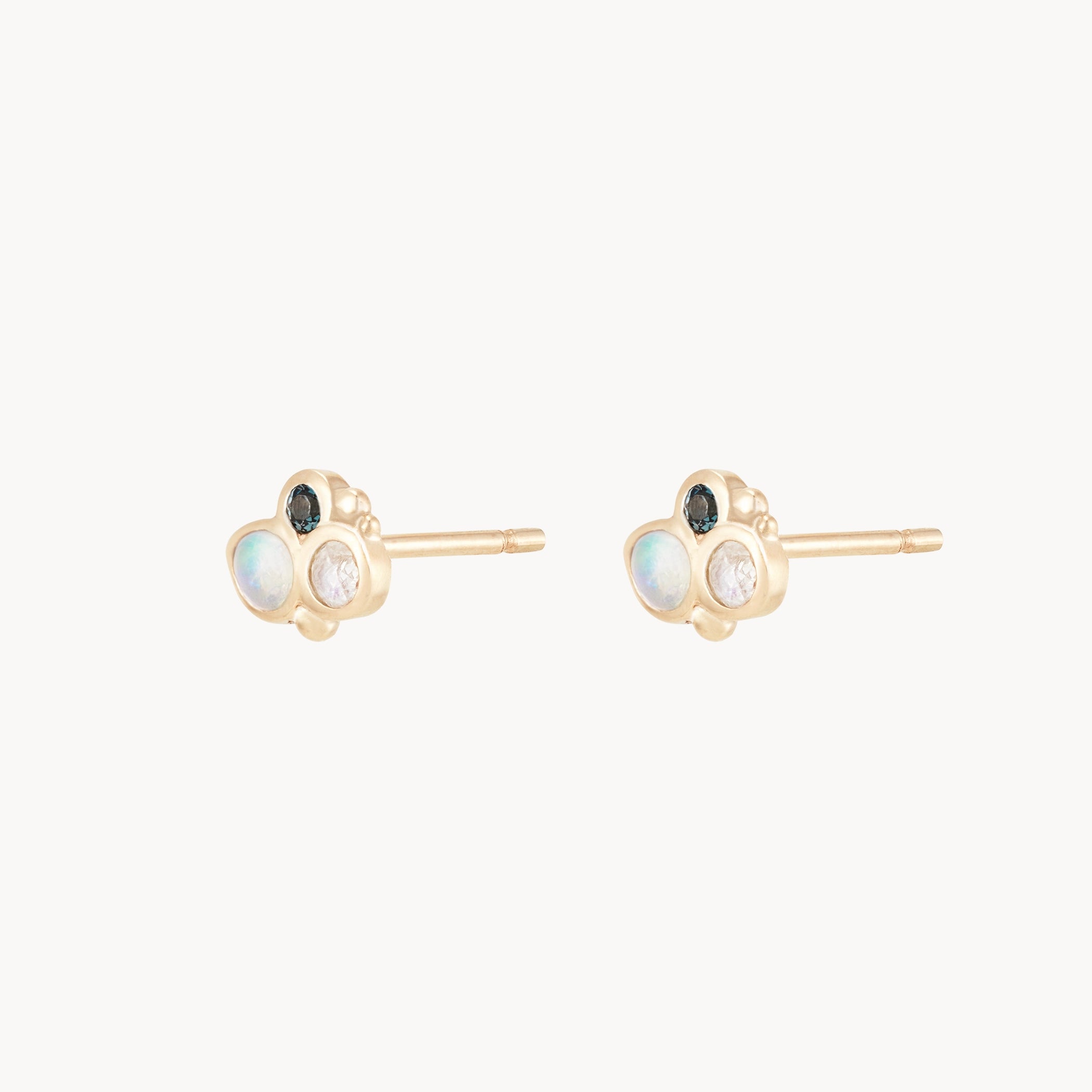 14K Yellow Gold Water Element Stud Earrings with Natural Gemstones - Elegant & Dainty Jewelry for Everyday Wear, Gifts, and Special Occasions