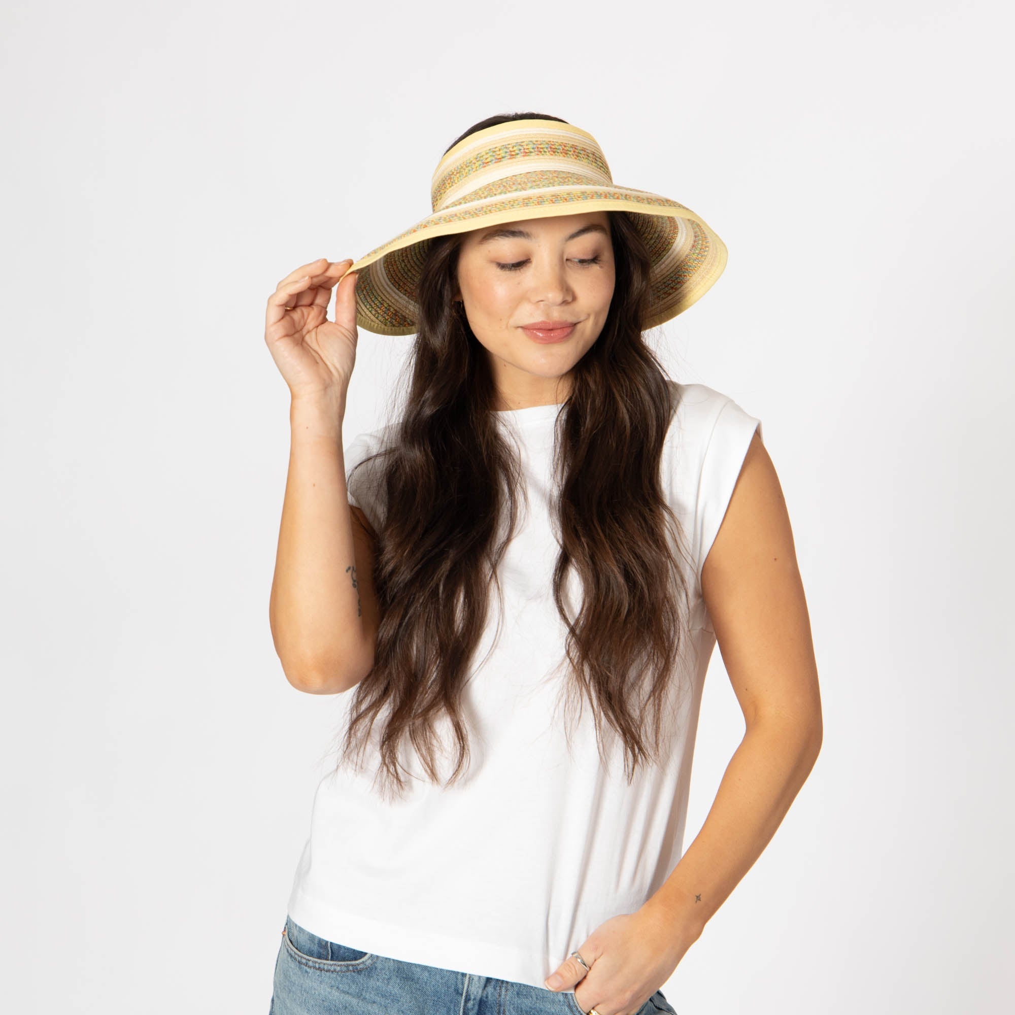 Women's Neutral Colored Ultrabraided Large Brim Packable Visor (UBV2004) - UPF 50+ Sun Protection Hat for Beach, Golf & Outdoor Activities