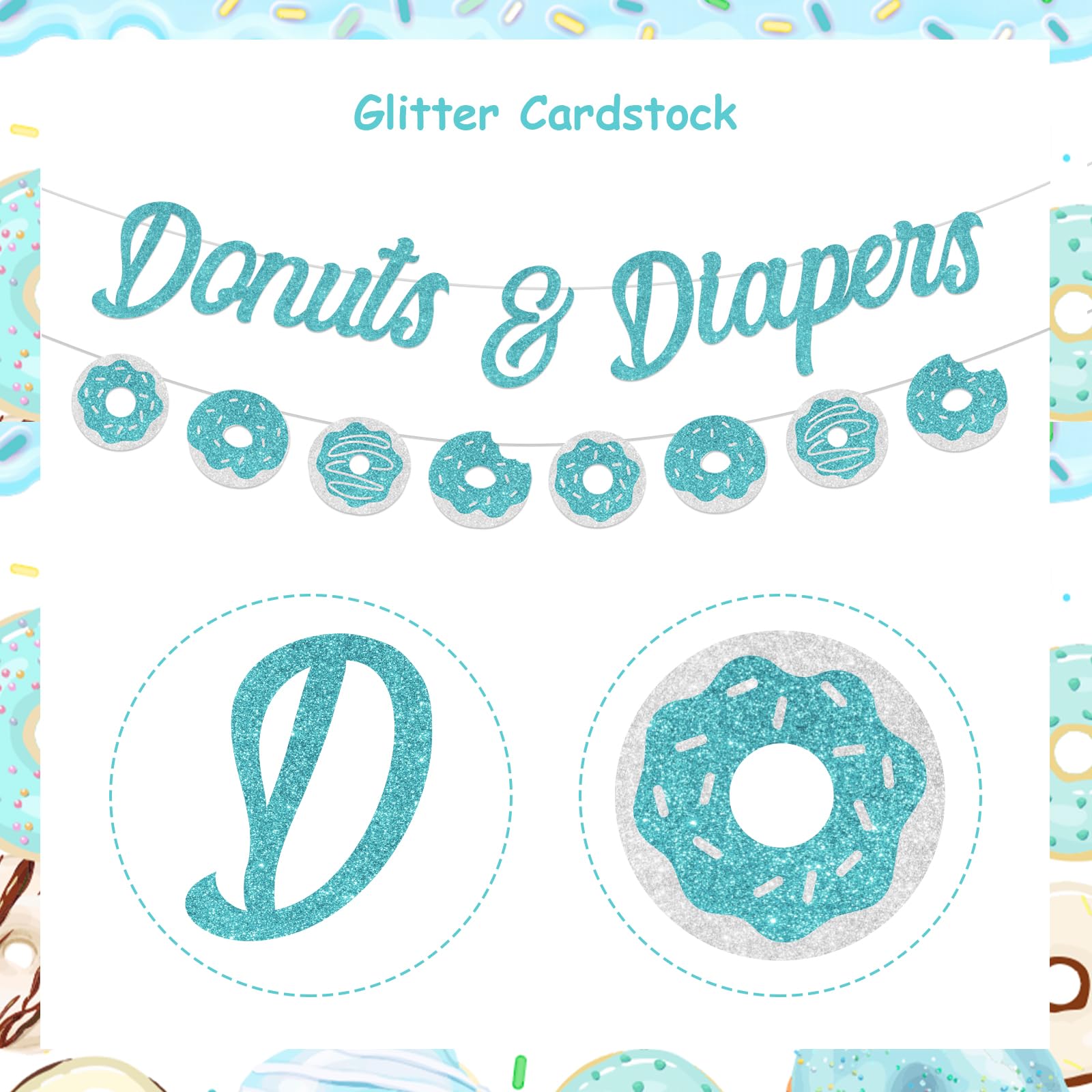 Donut Baby Shower Decorations Set - Diaper Donut Banner Garland in Teal for Gender Neutral Baby Sprinkle Parties | Perfect for Nursery Decor & Newborn Celebration