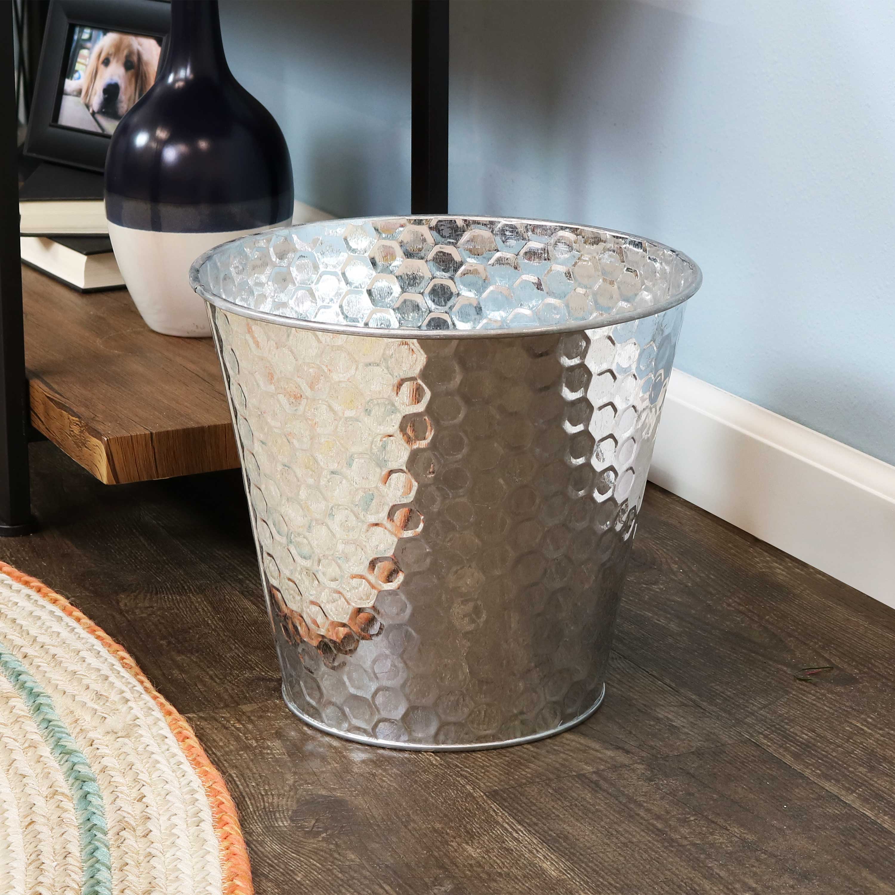 Galvanized Steel Buckets with Hexagon Pattern - Set of 4 Rust-Proof Decorative Pails for Farmhouse, Garden & Outdoor Decor | Perfect for Planters, Storage & Home Organization