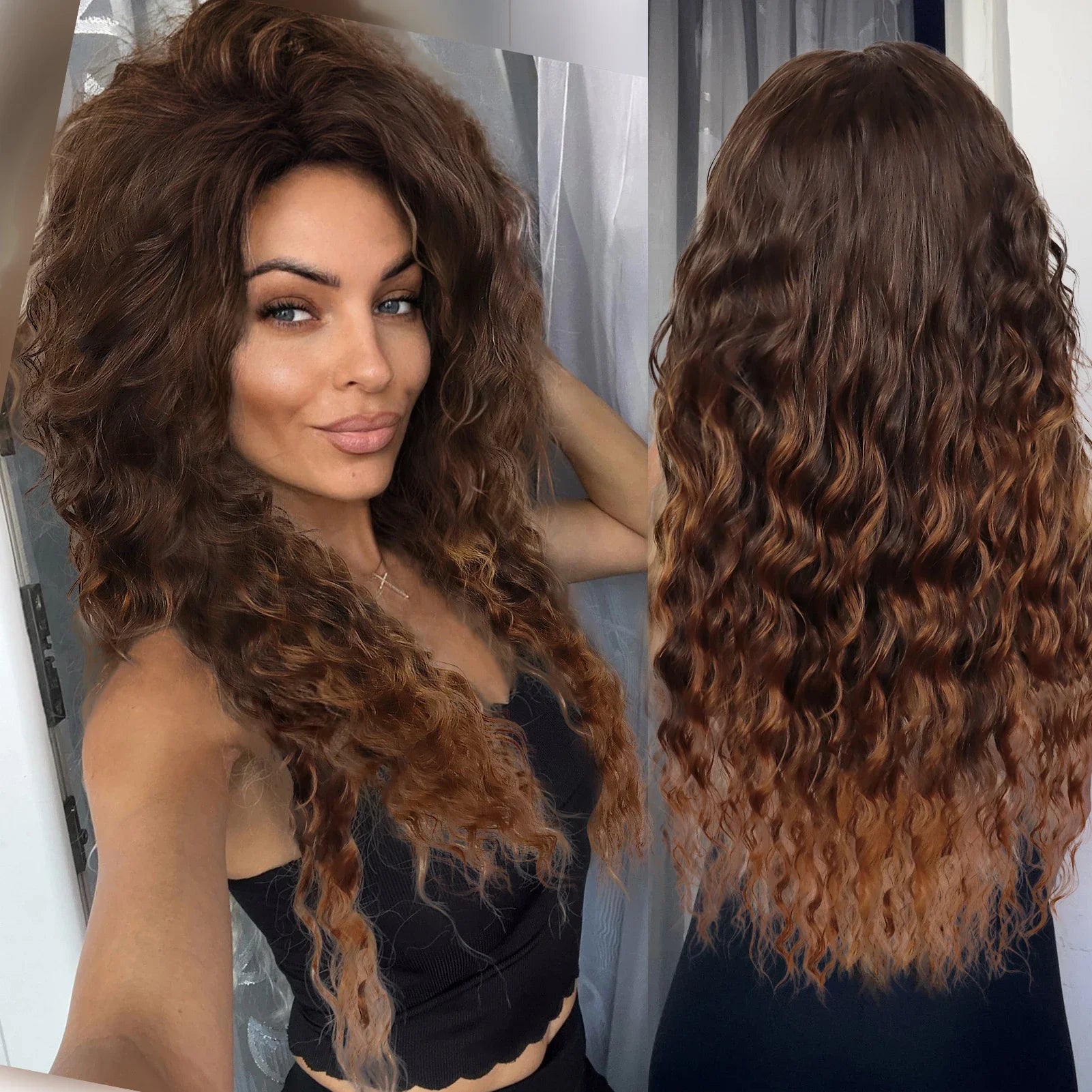 Ash Blonde Synthetic Long Curly Wig for Women - Fluffy Ombre Wave Hairstyle | Perfect for Costume Parties, Carnival, Cosplay & Daily Fashion
