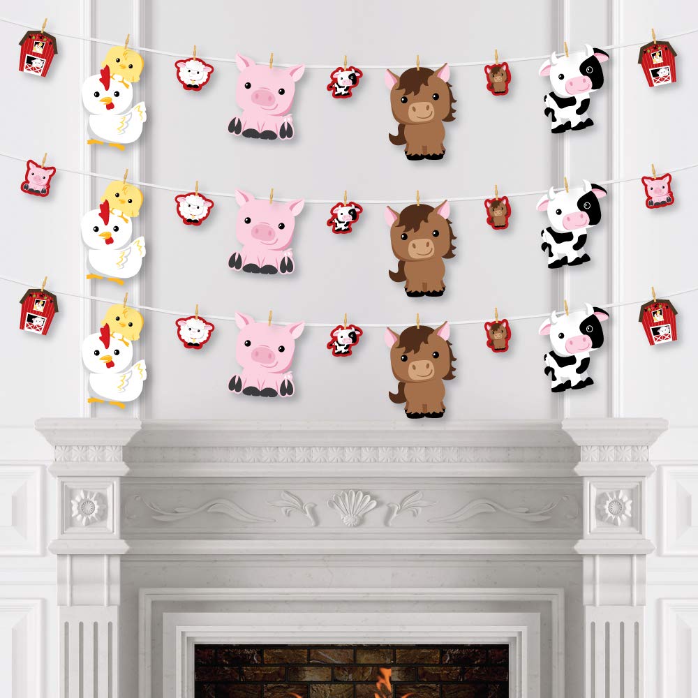 Farm Animals Clothespin Garland Banner - 44 Pieces DIY Barnyard Baby Shower & Birthday Party Decorations - Perfect for Nursery Wall Decor, Gender Reveal, and Farm-Themed Celebrations