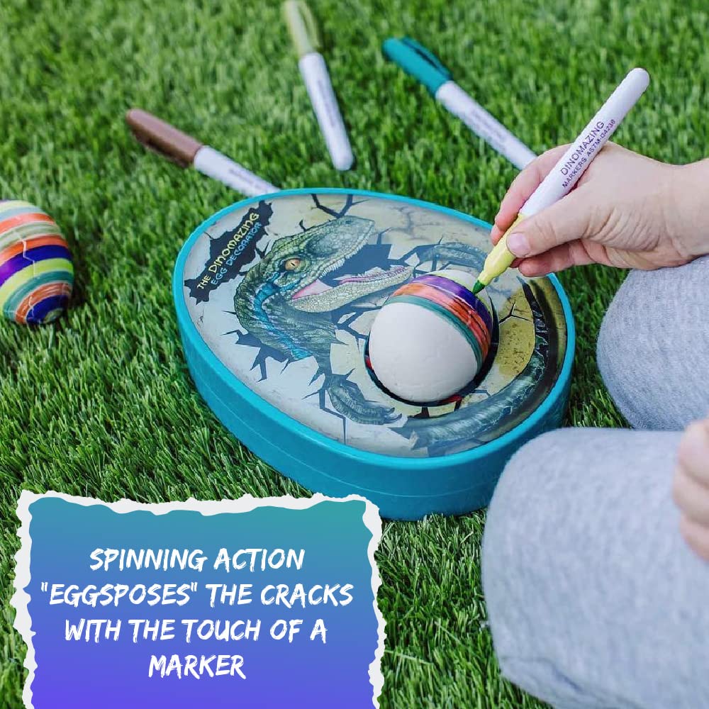 **Eggmazing Egg Decorator Kit – DinoMazing Dinosaur Egg & Year-Round Decorating Spinner | Arts & Crafts Activity with Non-Toxic Markers & Slime | Perfect for Easter, Birthday Parties & Kids' Creative Play**