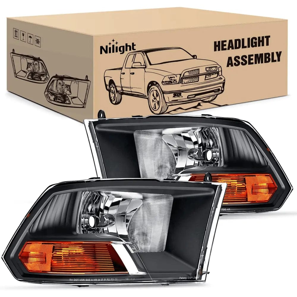 2009-2012 Dodge Ram 1500/2500/3500 Replacement Headlight Assembly - Dual Beam Black Housing - Perfect for Night Driving & Off-Road Adventures
