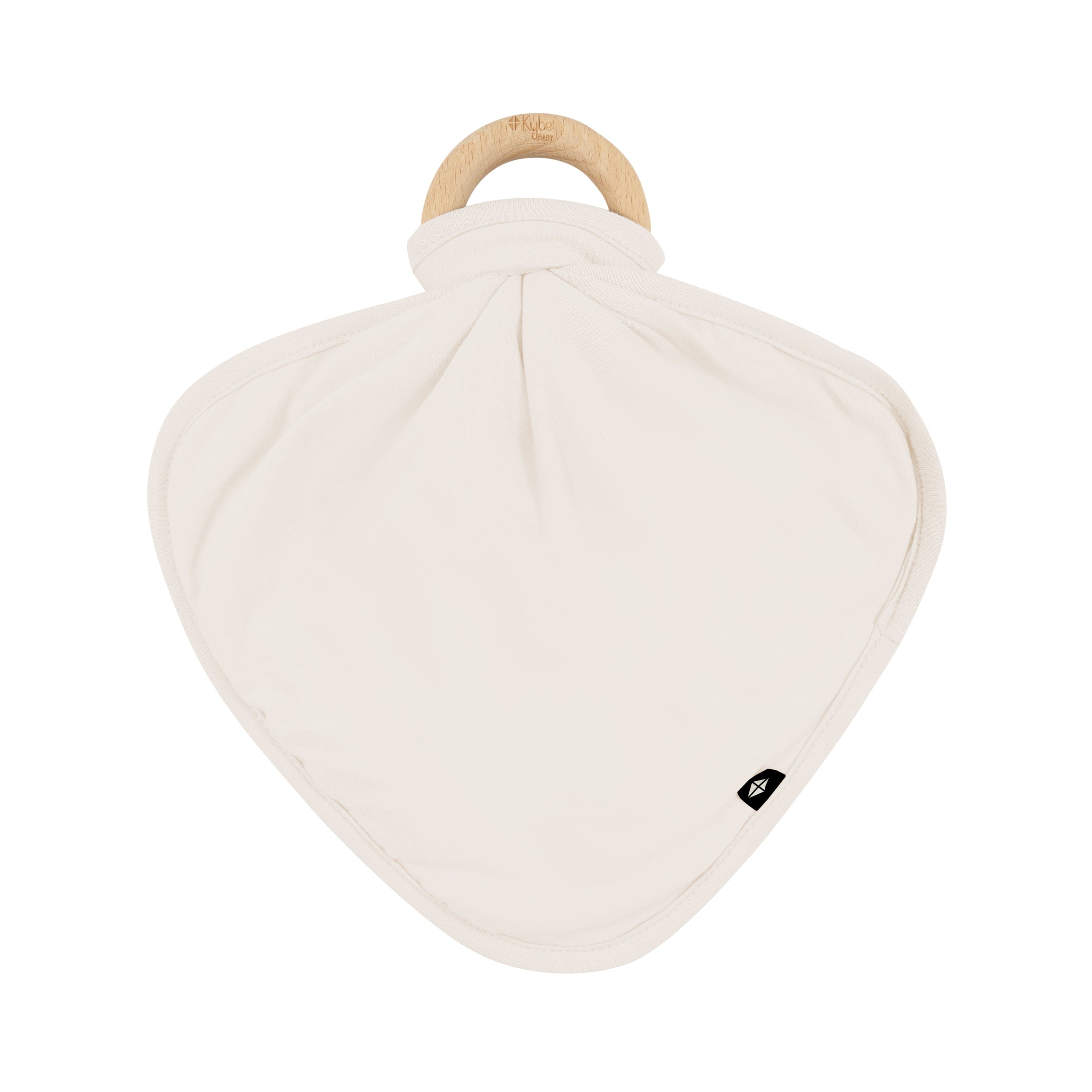 Organic Cotton Baby Lovey Blanket with Removable Wooden Teething Ring - Soft Oat Color Comfort Toy for Newborns & Toddlers - Perfect for Soothing, Cuddling and Teething Relief