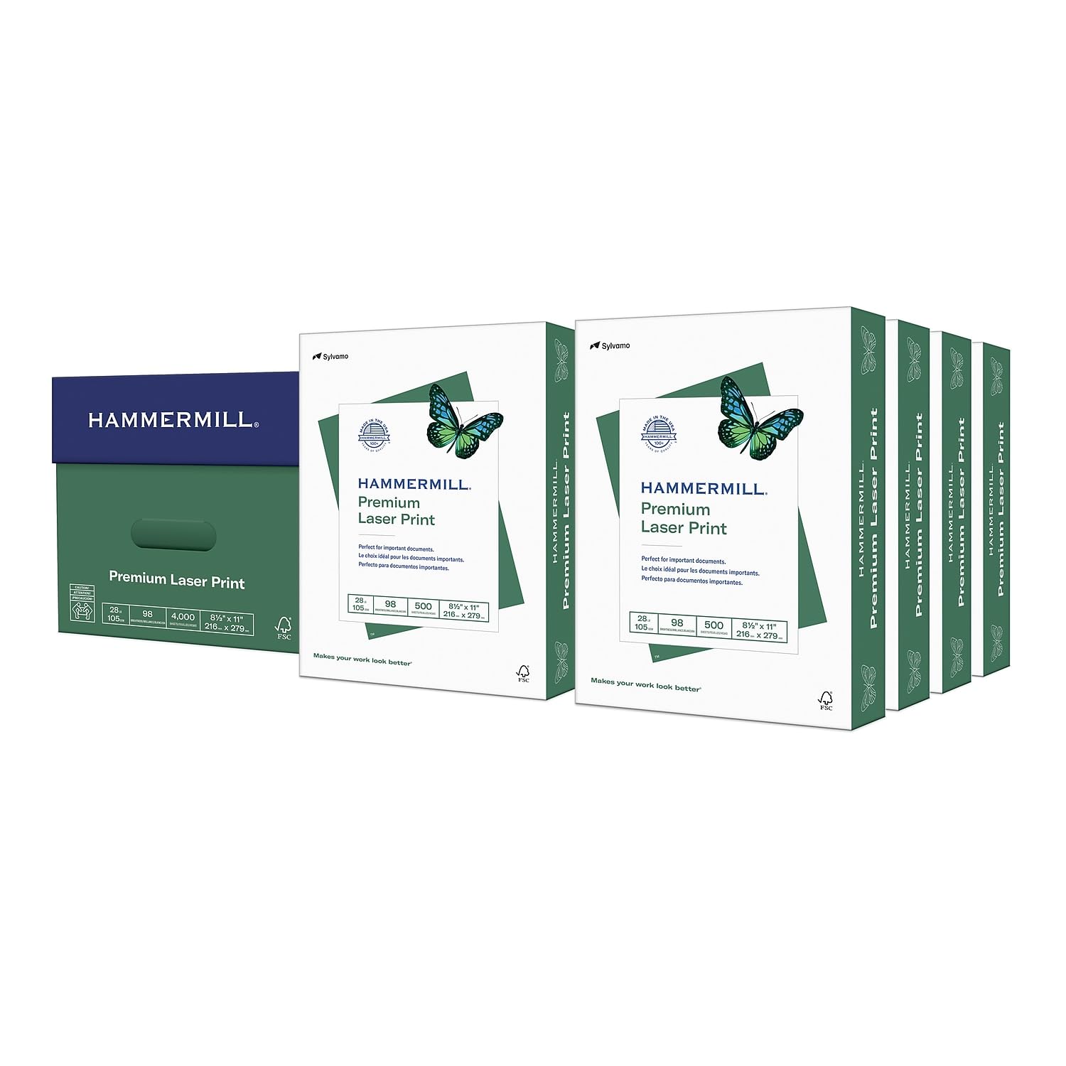 Hammermill Premium 28 lb Laser Printer Paper 8.5 x 11, 4000 Sheets (8 Reams) - 98 Bright White, Made in USA - Ideal for Office Documents, Presentations & Professional Printing
