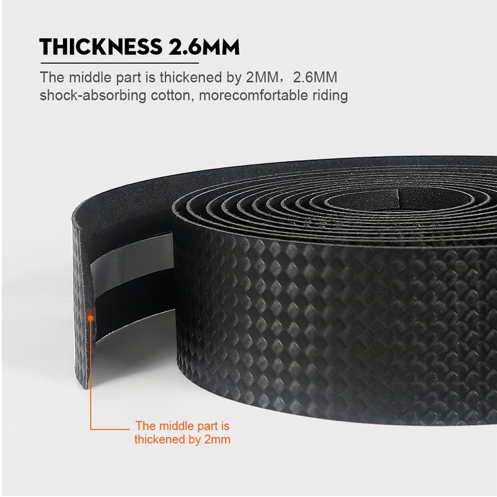 Premium Carbon Fiber Bike Handlebar Tape - EVA Foam Cycling Handlebar Wraps for Road Bikes (2 Rolls, Black) | Comfortable Grip & Vibration Dampening for Long Distance Rides & Racing