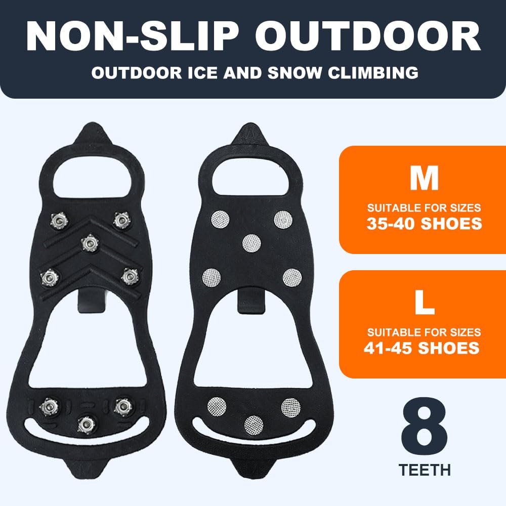 2025 New Universal Non-Slip Ice Cleats - 8 Steel Stud Traction Grippers for Shoes & Boots | Anti-Slip Crampons for Snow Walking, Running, Hunting & Winter Sports | Perfect for Ice Fishing, Hiking & Outdoor Adventures
