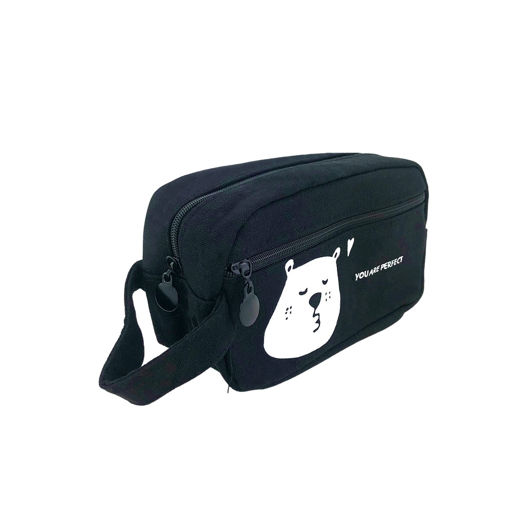 Premium Canvas Pencil Case with Cute Bear Design - Durable School & Office Supplies for Students, Artists & Professionals - Perfect for Backpacks, Desks & Travel Organization