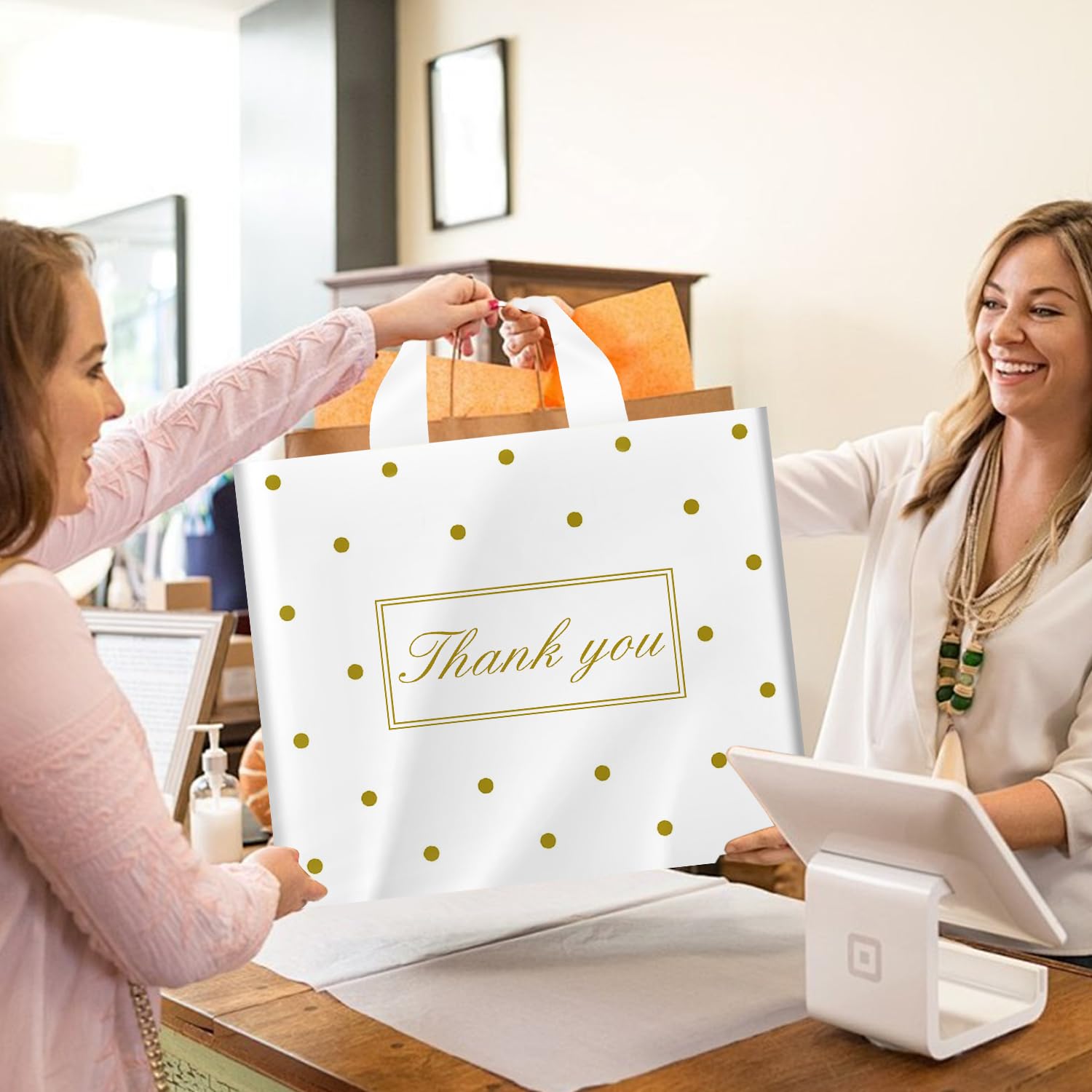 50/100 Pcs Thank You Bags for Small Business | Reusable Plastic Shopping Bags with Handles | Perfect for Retail Stores, Boutiques & Gift Packaging