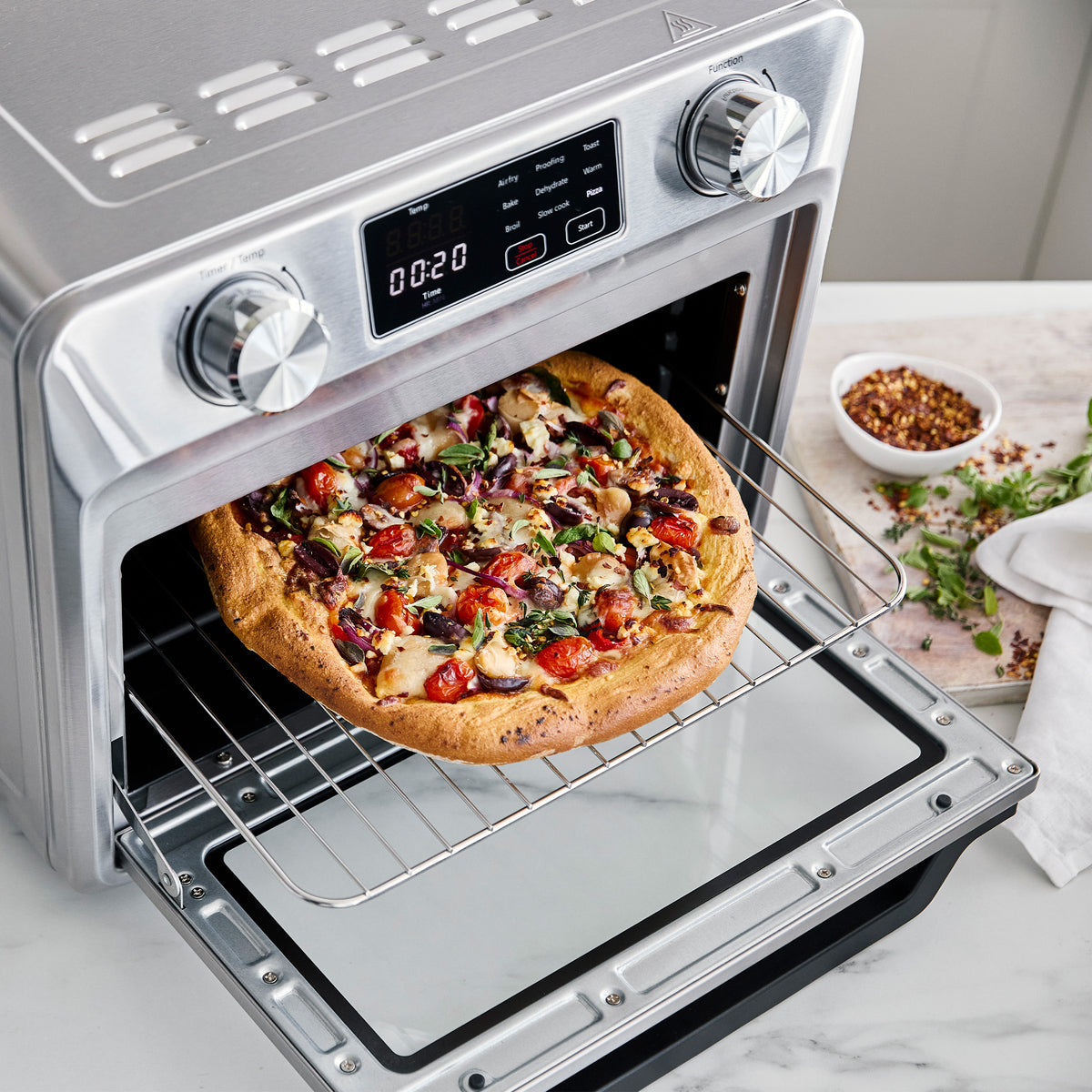 Bistro 9-in-1 Air Fryer Toaster Oven with Rotisserie - Countertop Convection Oven for Baking, Roasting & Reheating - Perfect for Small Kitchens, Dorms & RV Cooking