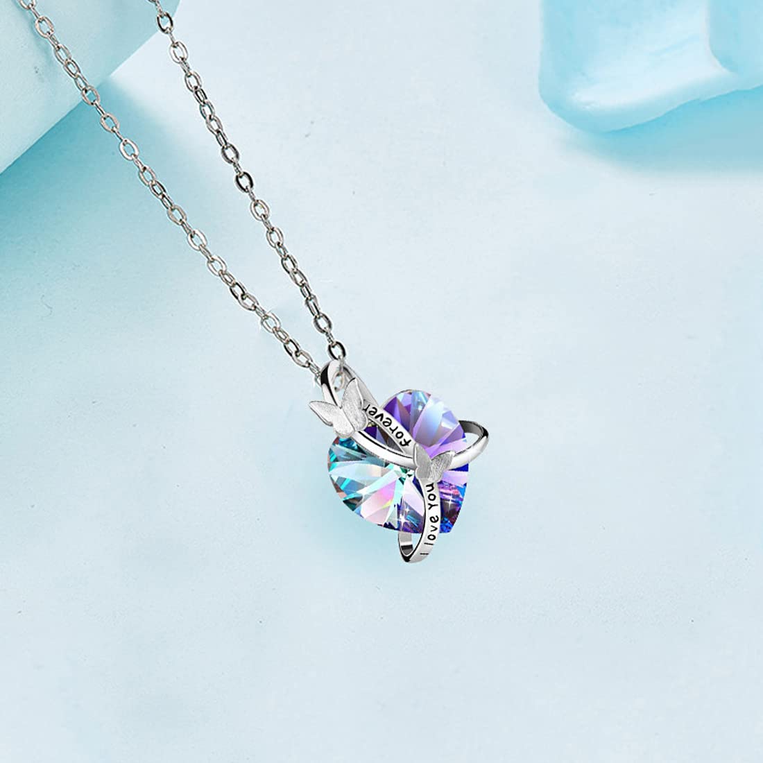 **Elegant Yellow Chimes Pendant Necklace for Women & Girls – Blue Crystal Heart Butterfly Pendant with Silver Tone Chain | Perfect Birthday Gift for Girls, Anniversary Gift for Wife (Purple Heart Pendant Option) | Ideal for Parties, Weddings & Everyday Wear**