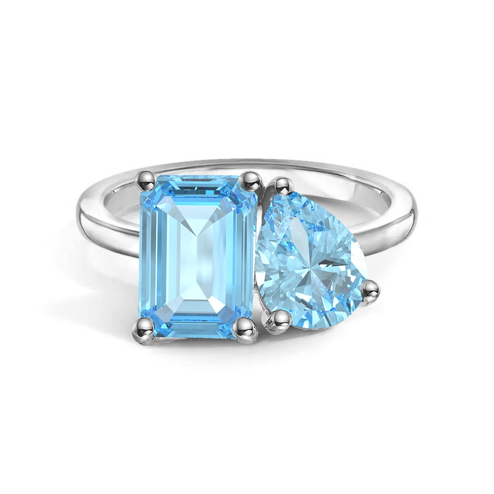 Personalized Toi et Moi Aquamarine Birthstone Ring for Women - Custom Anniversary, Engagement & Wedding Jewelry Gift - Perfect for Couples, Brides & Romantic Occasions