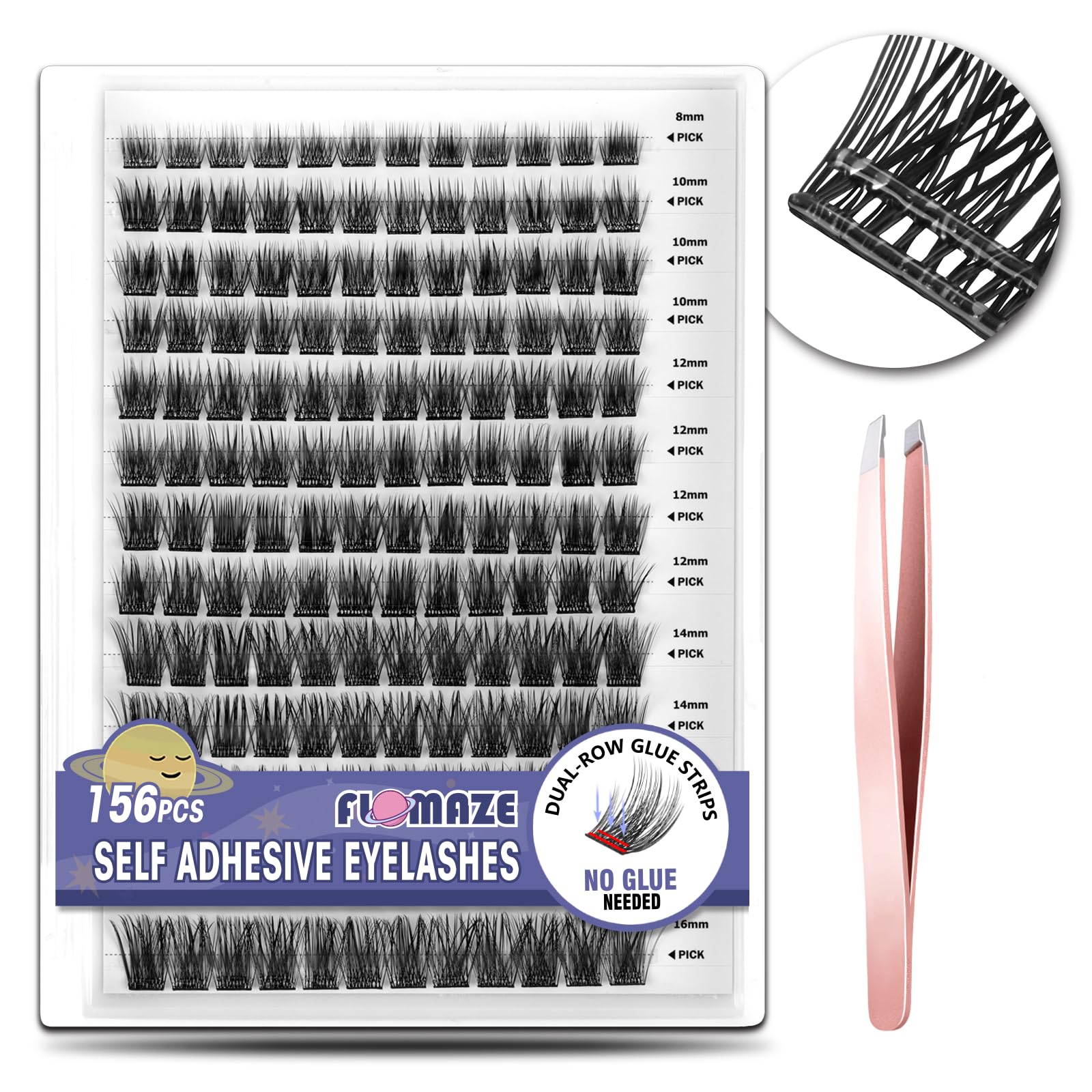 156 PCS Self Adhesive Eyelash Clusters - No Glue Needed, Reusable False Lashes with Dual-row Glue Strips (8-16mm Mixed Length) | Perfect for Daily Wear, Parties & Special Occasions