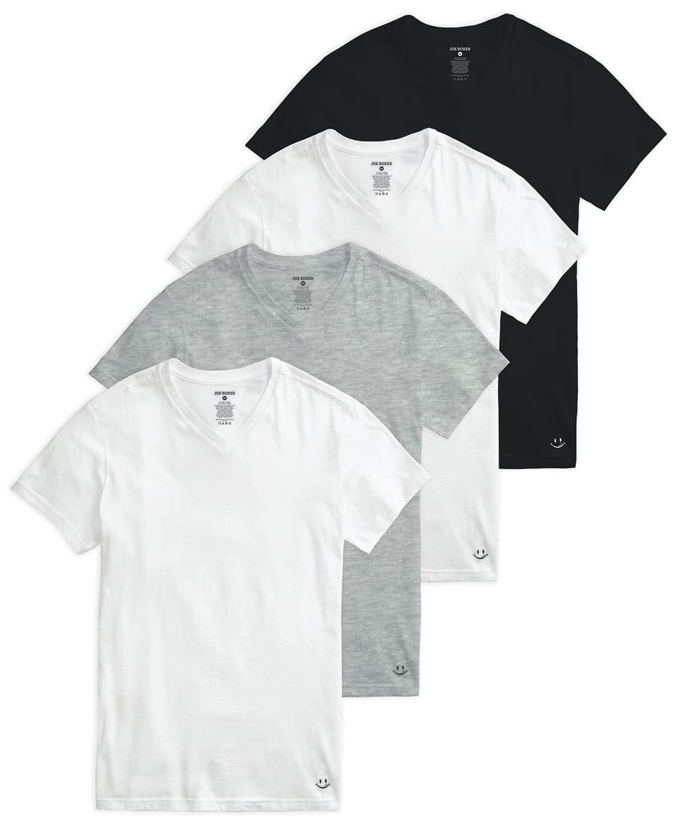 JOE BOXER Men's V-Neck Undershirts 4-Pack - Soft Plain T-Shirts for Casual Wear & Layering - Perfect for Everyday Comfort & Workout