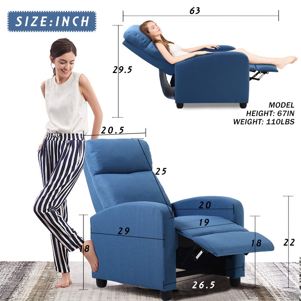 Modern Fabric Recliner Chair for Living Room - Single Reclining Sofa with Padded Seat & Backrest, Home Theater Seating, Reading Lounge Chair - Perfect for Relaxing, Watching Movies & Napping