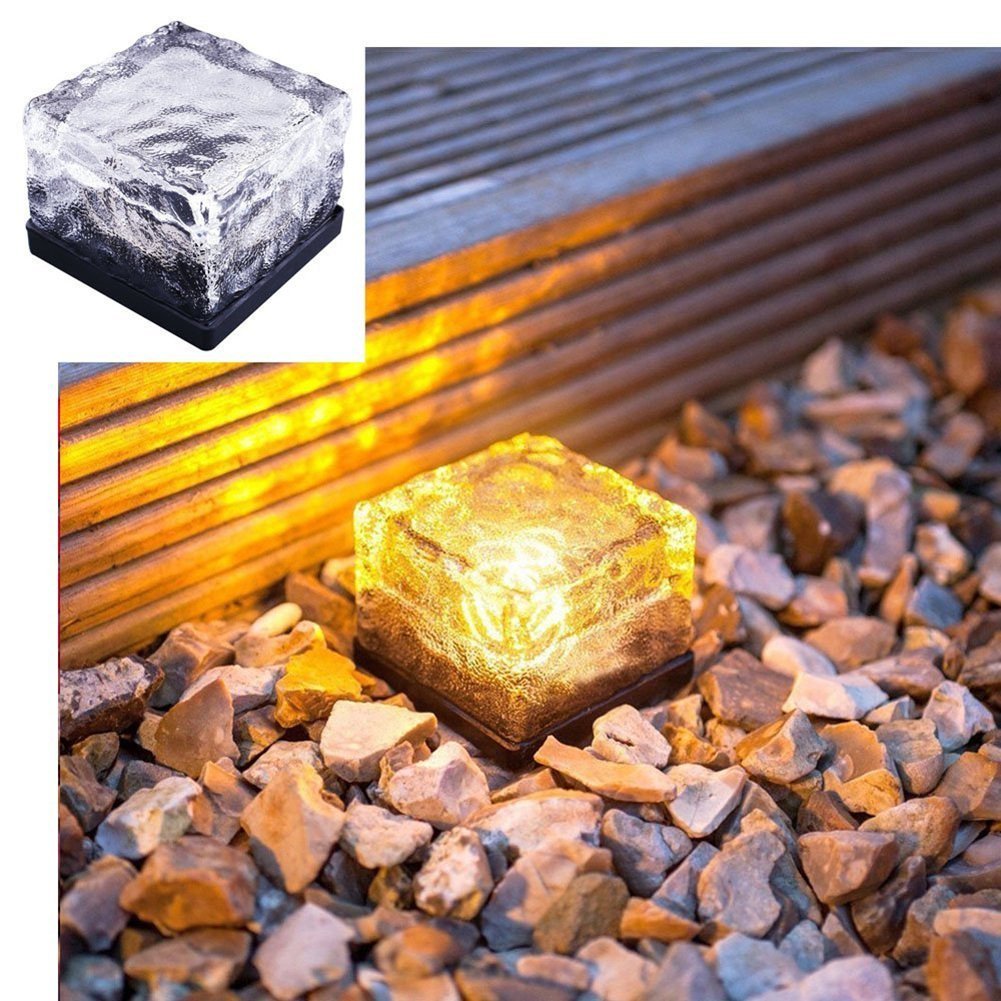 Solar Powered LED Ground Lights - Waterproof Color Changing Ice Rocks for Pathways, Gardens & Patios | Indoor/Outdoor Solar Lights (Yellow) | Perfect for Landscape Lighting, Walkways & Backyard Decor