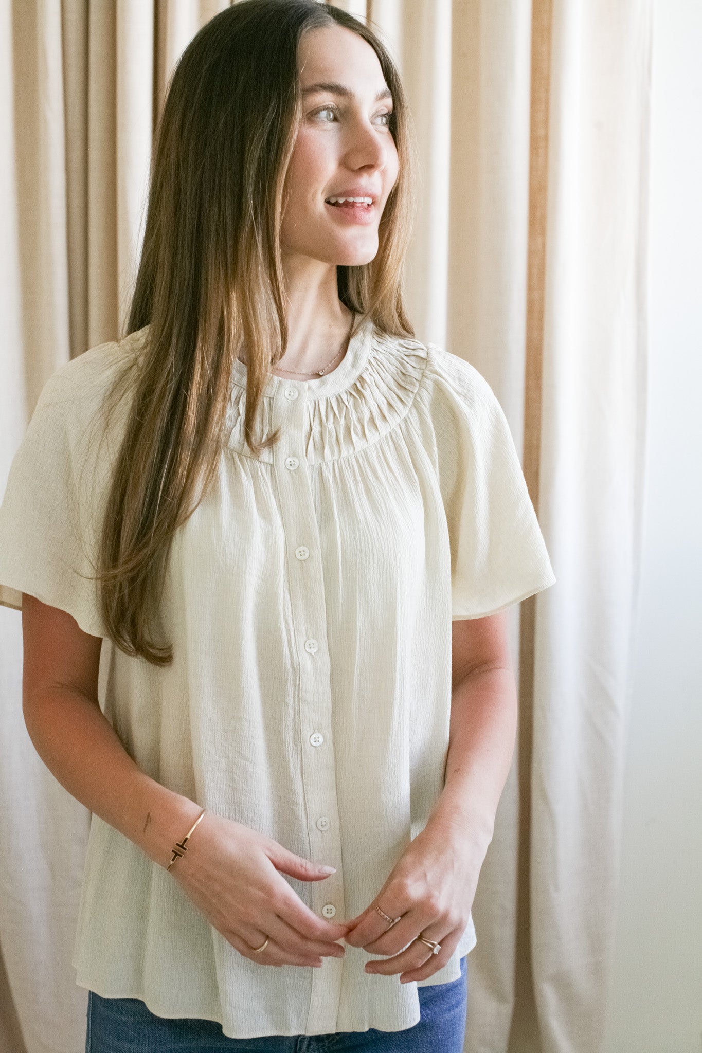 Elegant Pintuck Yoke Blouse for Women | Flattering Office & Casual Wear | Perfect for Work, Dates & Special Occasions