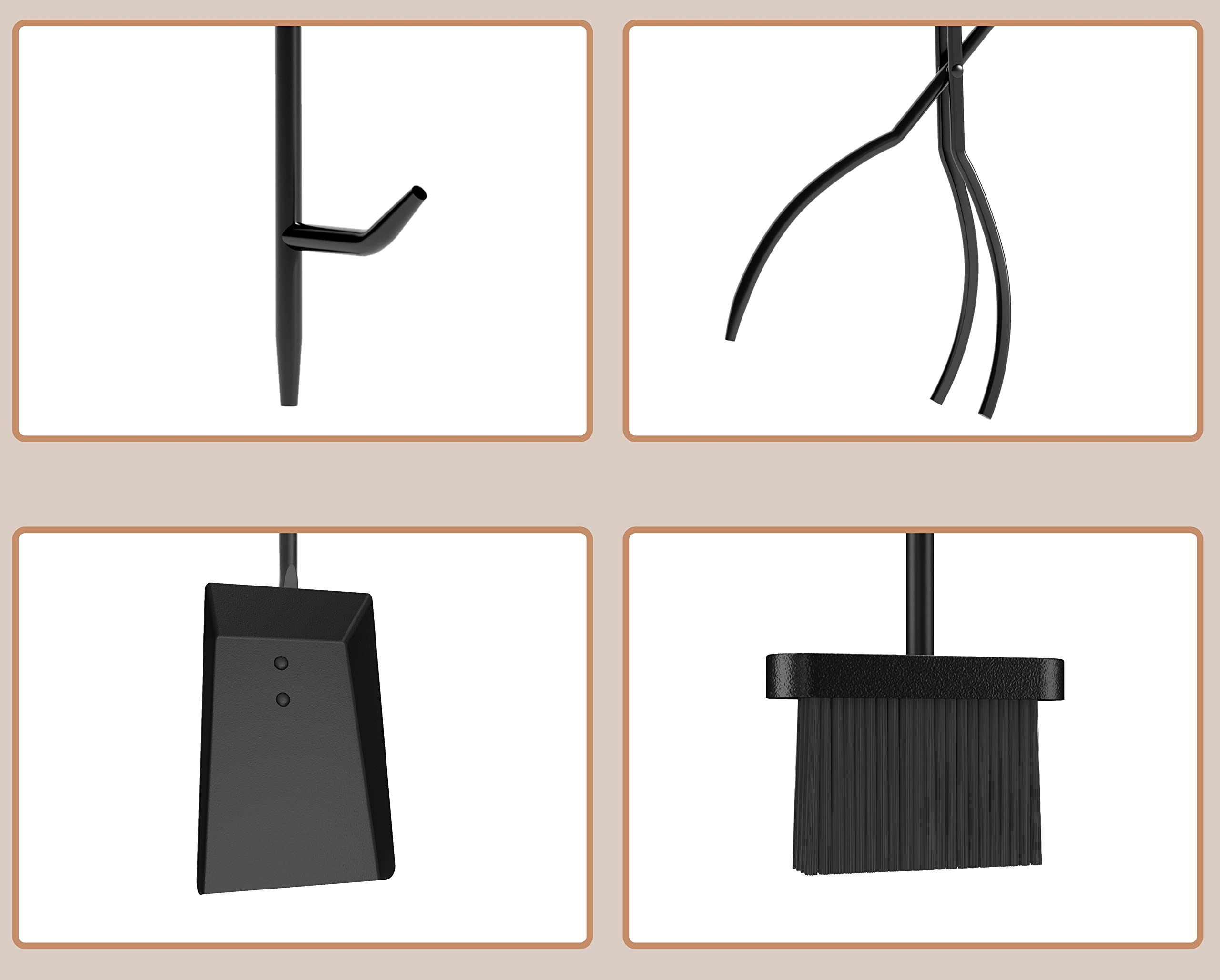 5-Piece Black Steel Fireplace Tool Set with Brush, Poker, Spatula & Pliers - Heavy Duty Fireplace Accessories for Wood Stove, Fire Pit & Hearth Maintenance