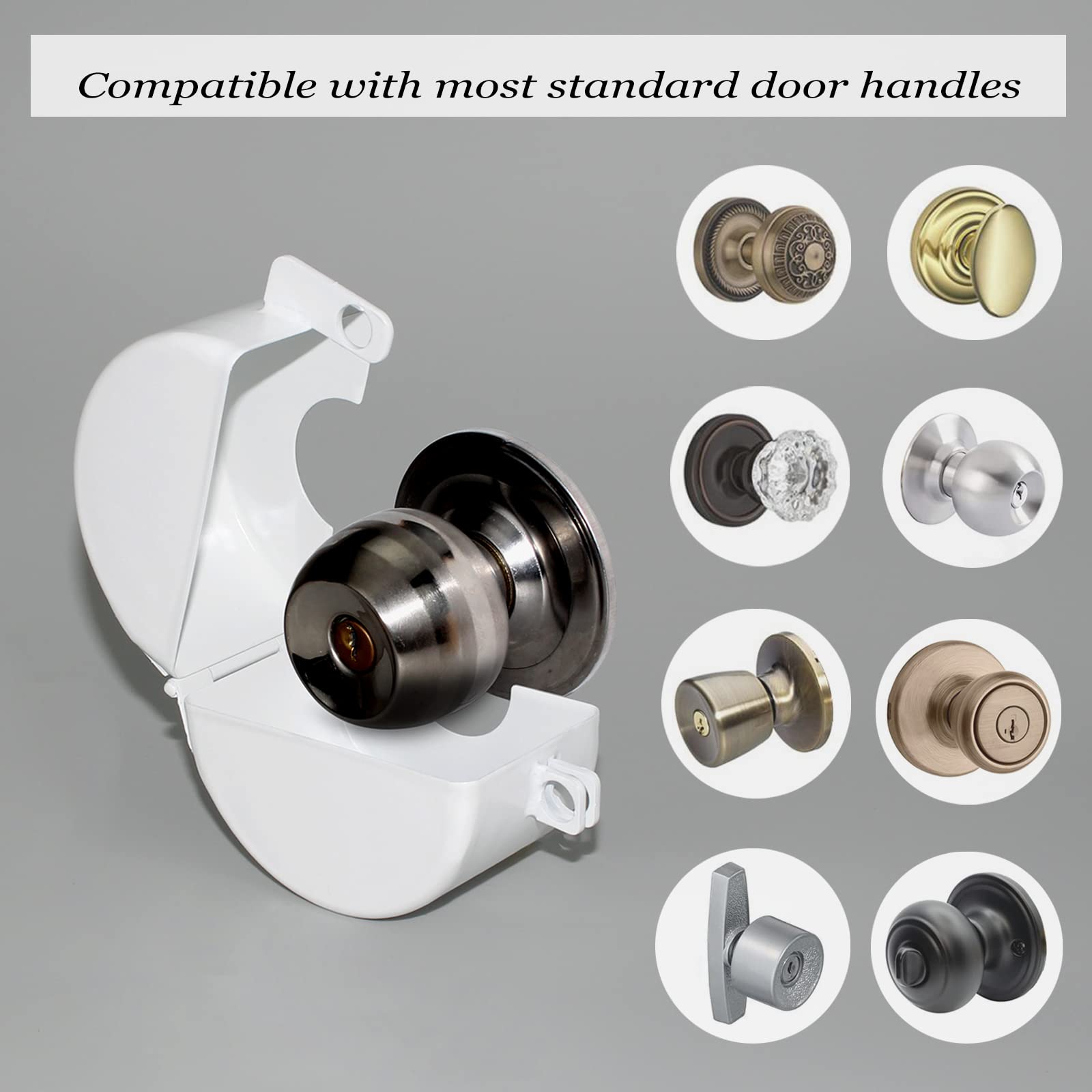 **Round Door Handle Lock & Knob Cover - Childproof & Secure, Prevents Turning & Unauthorized Access (White) - Ideal for Baby Safety & Home Security**