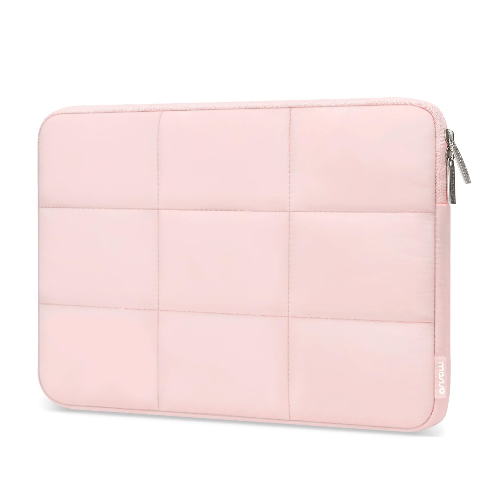 MOSISO 15-16 Inch Puffy Laptop Sleeve Case - Quilted Puffer Computer Bag Compatible with MacBook Pro 16 M1/M2/M3/M4, HP, Dell, ASUS, Lenovo Notebooks - Stylish Protective Cover for Women (Pink) - Perfect for Work, School & Travel