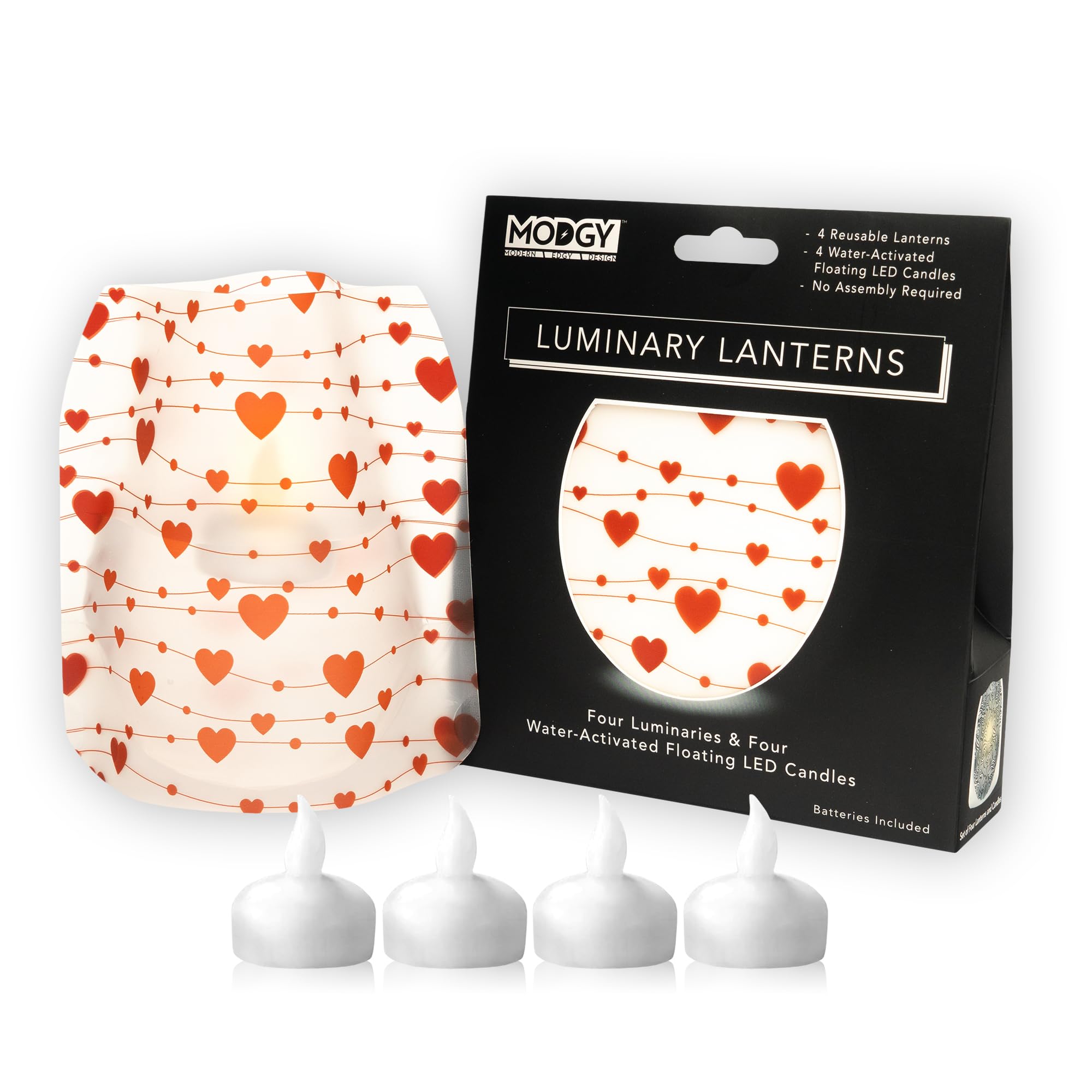 MODGY Luminary Lanterns 4-Pack - Waterproof Floating LED Candles with Timer & Remote Control - Battery Included - Perfect for Wedding Centerpieces, Pool Parties, Garden Decor & Outdoor Events (Amor)