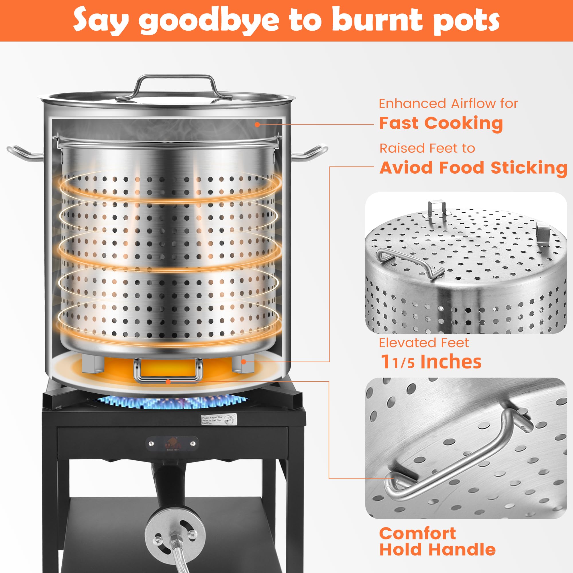 64-Quart Stainless Steel Seafood Boil Pot with Basket & Strainer - Perfect for Crawfish, Crab, Lobster & Shrimp Boils - Includes 2 Brown Paper Liners - Also Great for Turkey Frying & Large Batch Cooking (16 Gallon)