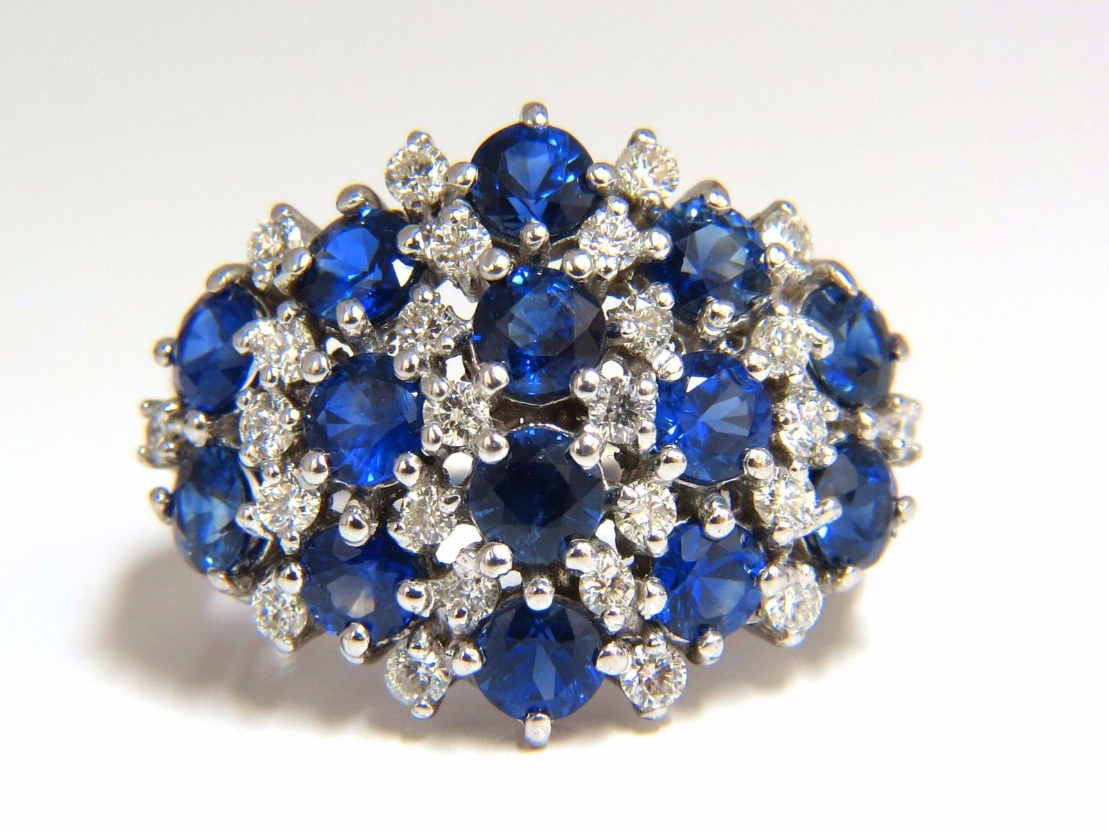 3.60ct Natural Blue Sapphire & Diamond Cocktail Ring in 14K Gold - Elegant Dome Split Shank Design for Evening Parties, Weddings & Special Occasions